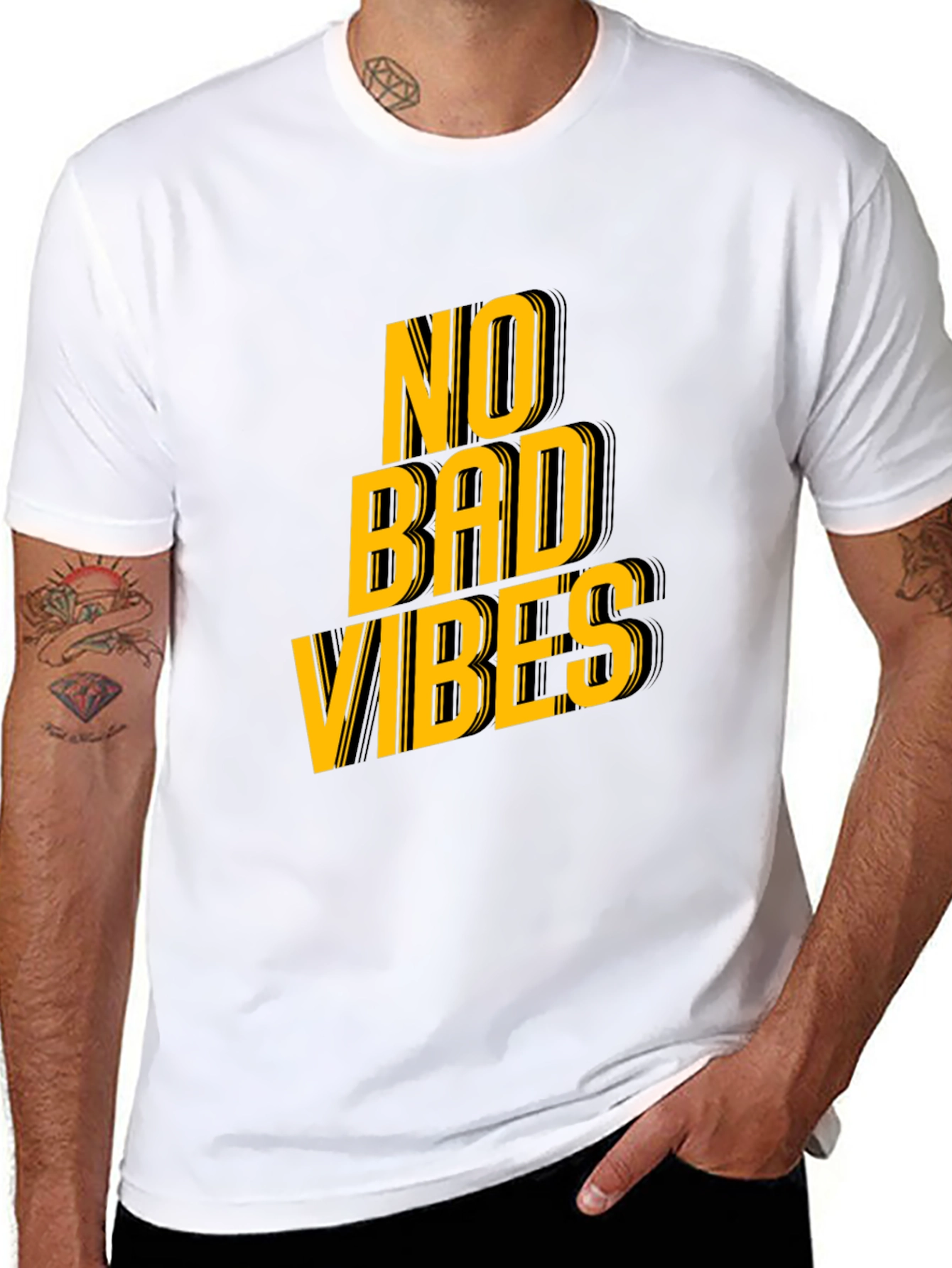 Black No Bad Vibes Graphic Tee - Trendy Black T-Shirt view 8
