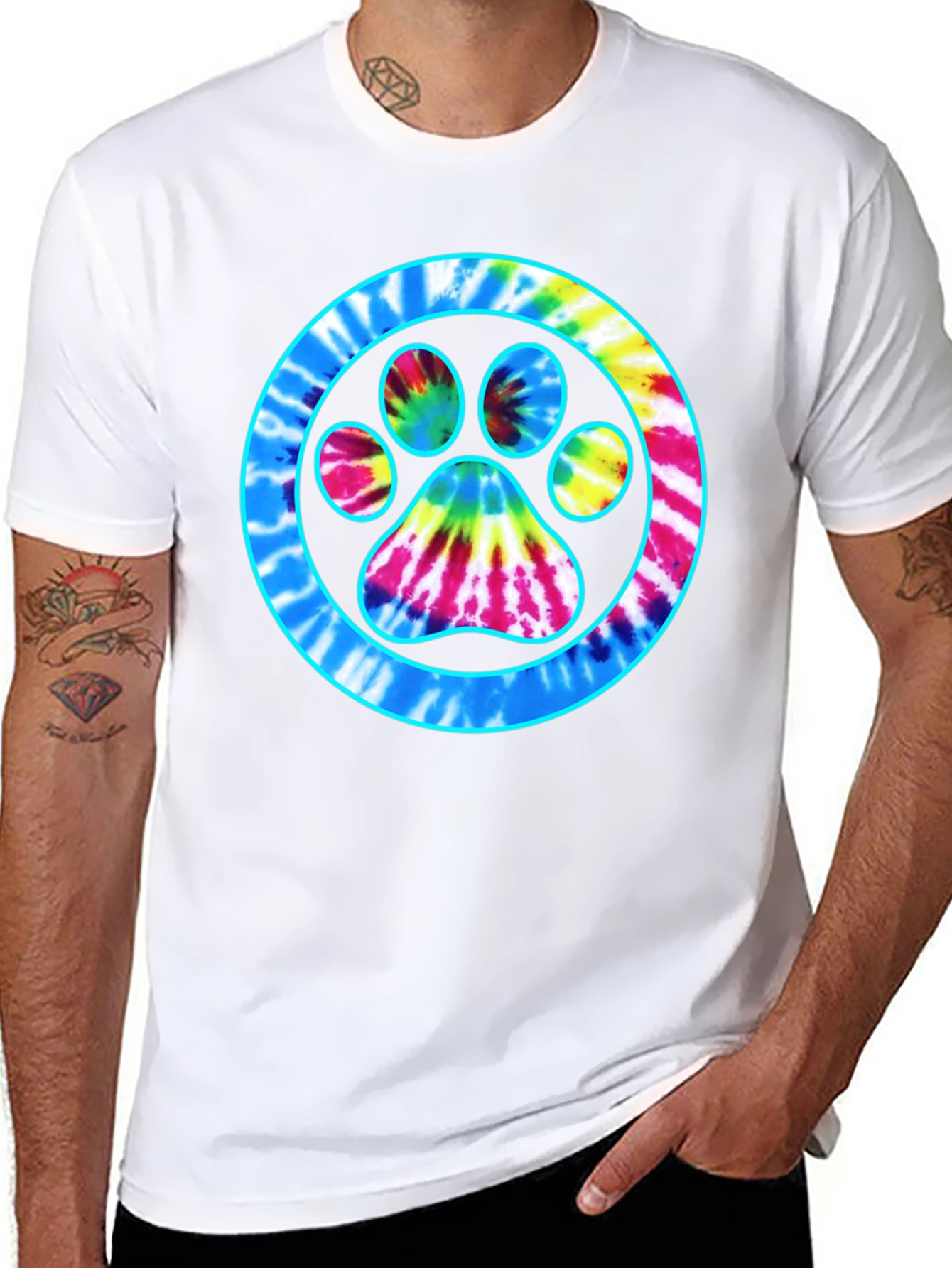 Black Tie-Dye Paw Print Graphic Tee - Casual Comfort view 8