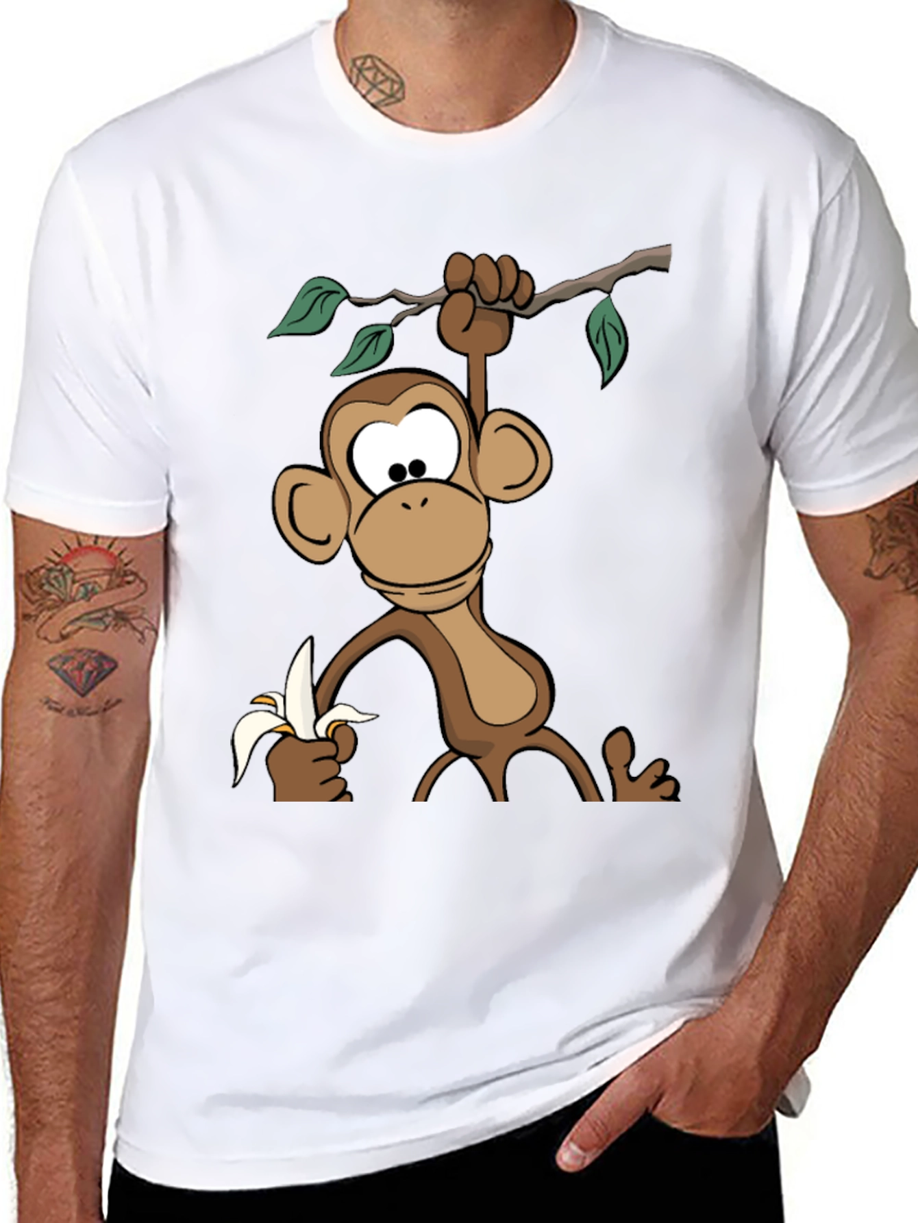 Monkey Banana Cartoon Graphic T-Shirt - 8