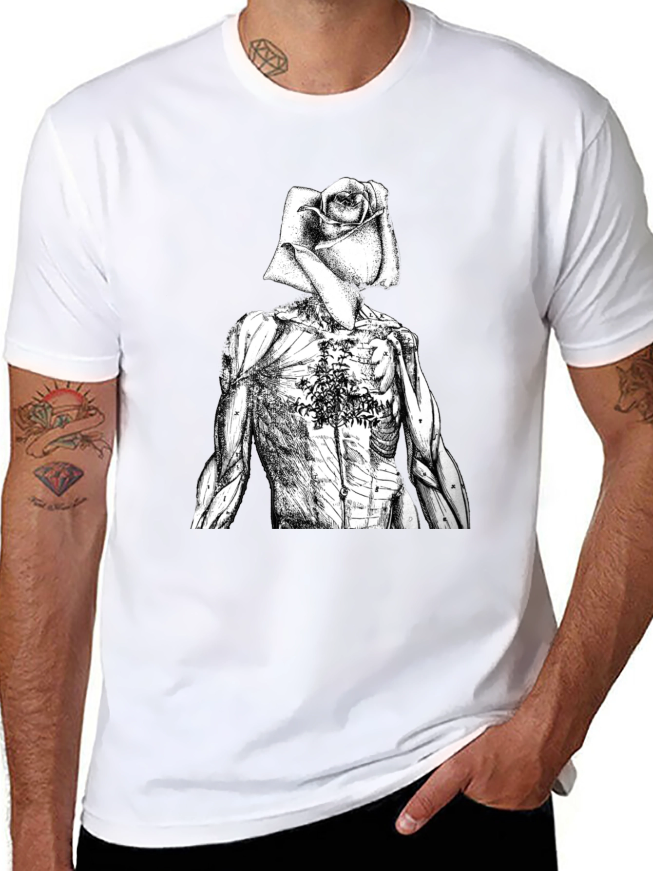 Black Anatomical Rose T-Shirt view 8