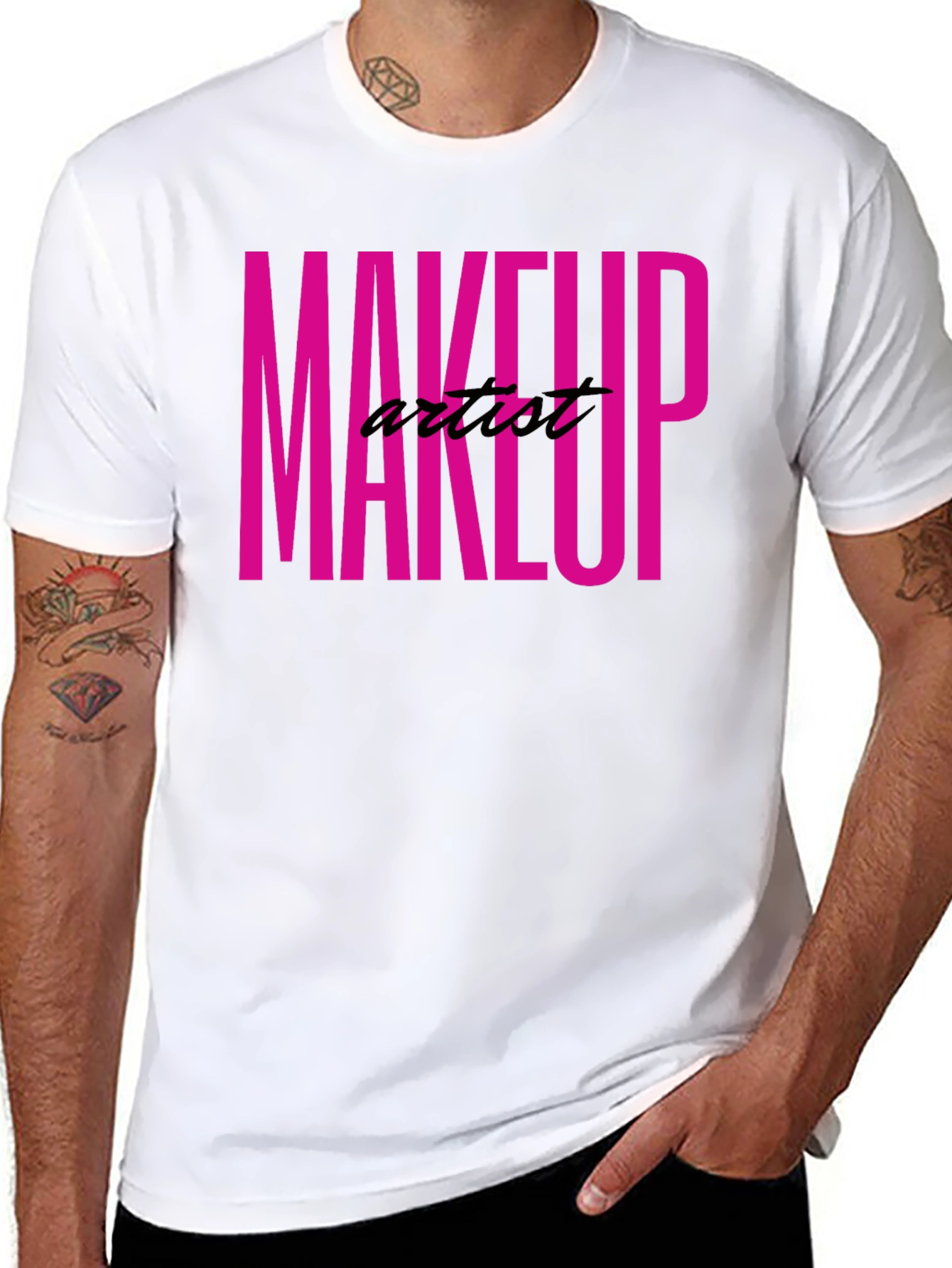 Black Makeup Artist Tee - Bold Pink Graphic T-Shirt view 8