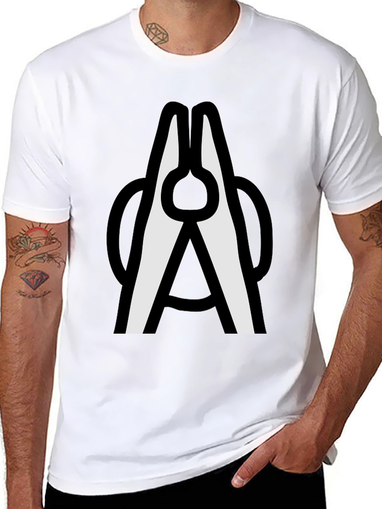 Black Clothespin Graphic T-Shirt - Modern Crew Neck Tee view 8