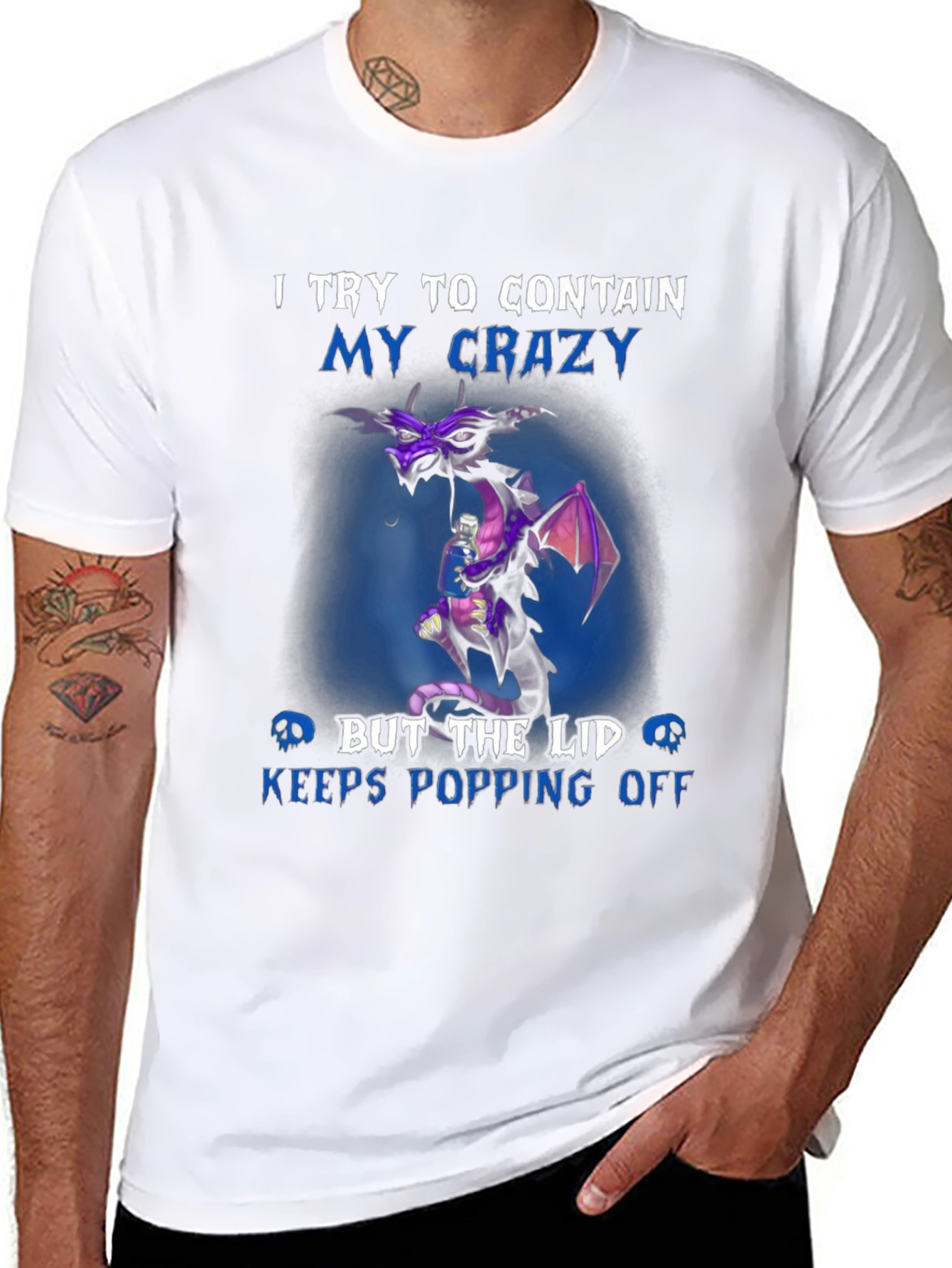 Black Funny Dragon T-Shirt - I Try to Contain My Crazy view 8