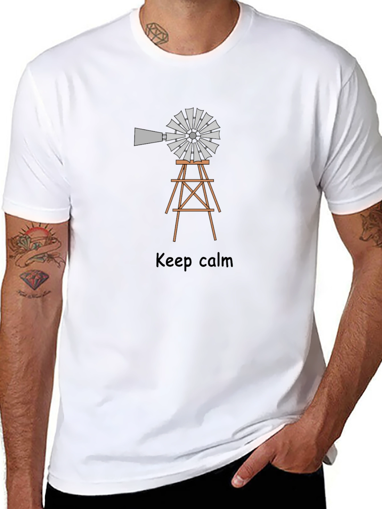 Black Keep Calm Windmill Tee - Novelty Graphic T-Shirt view 8