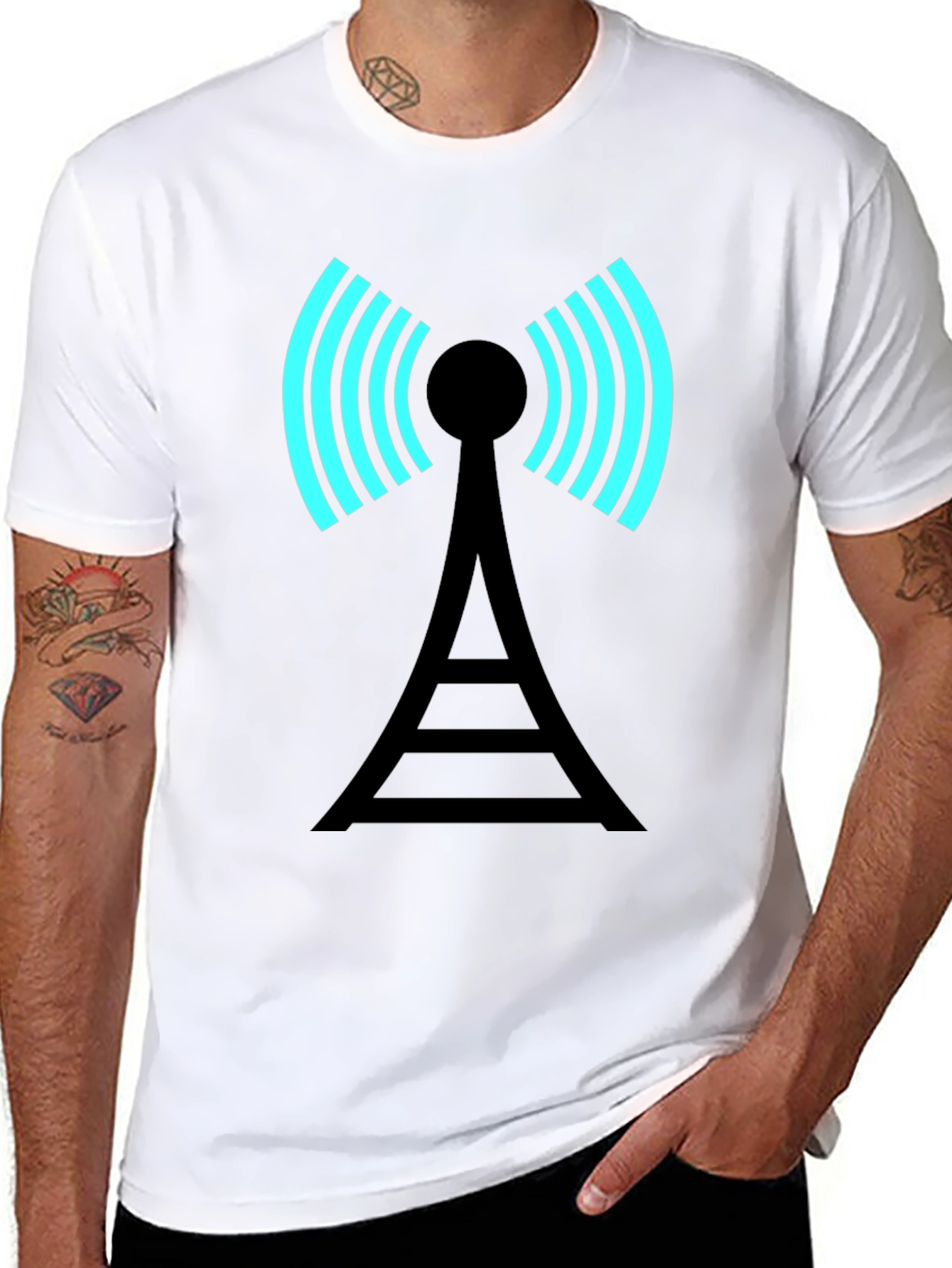 Black Signal Tower Graphic Tee - Modern Black T-Shirt view 8