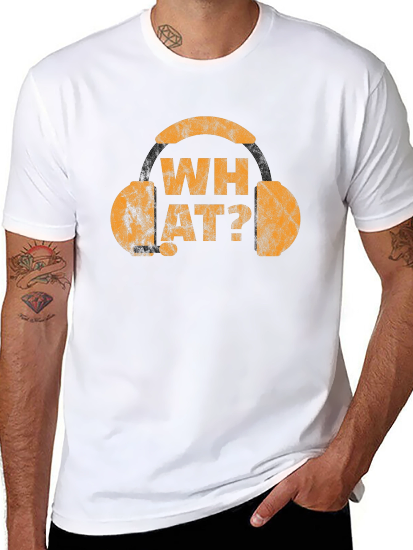 Black What? Graphic Tee - Novelty Headphone T-Shirt view 8