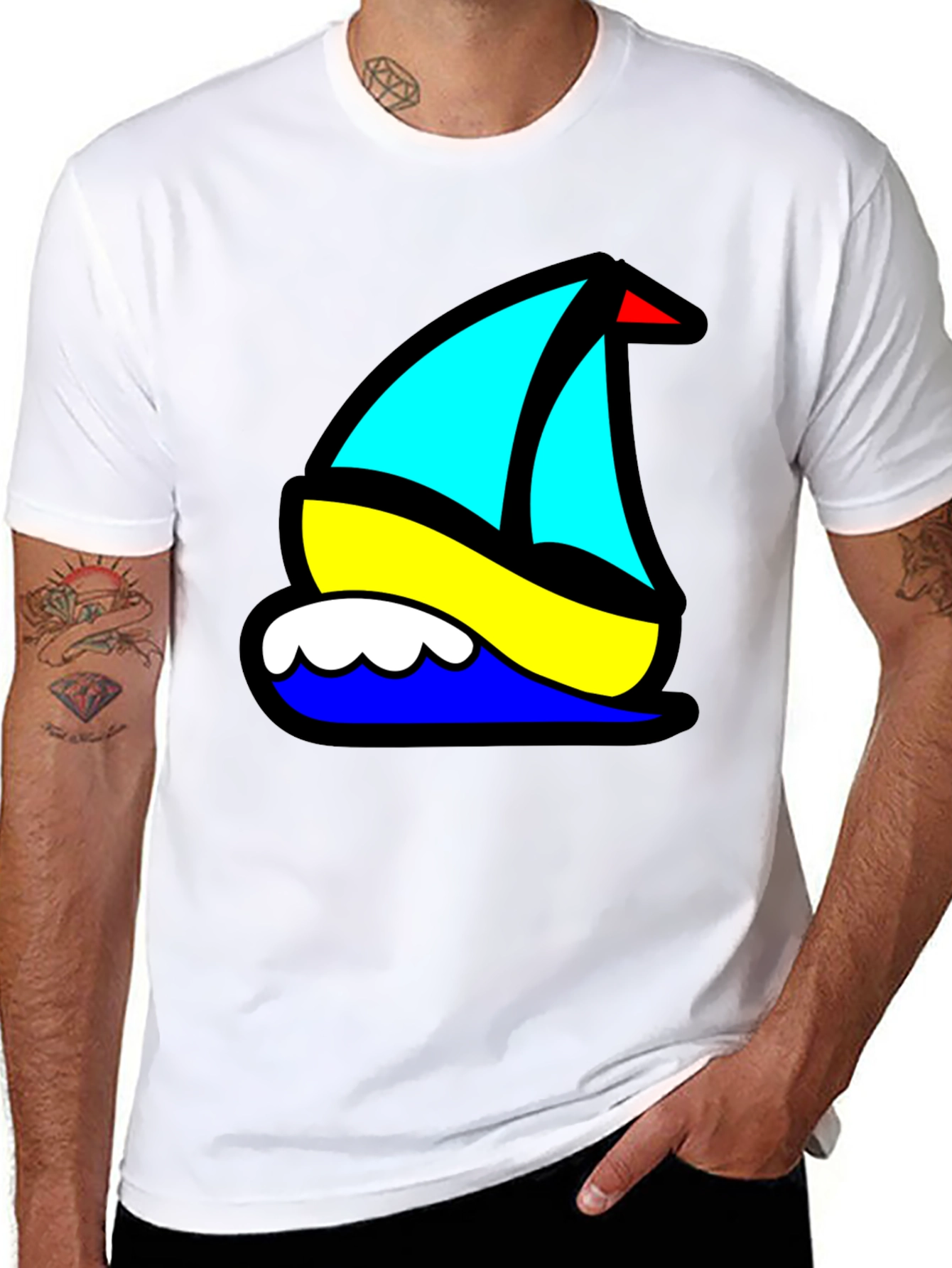Black Nautical Sailboat Graphic Tee - Black Cotton Blend view 8