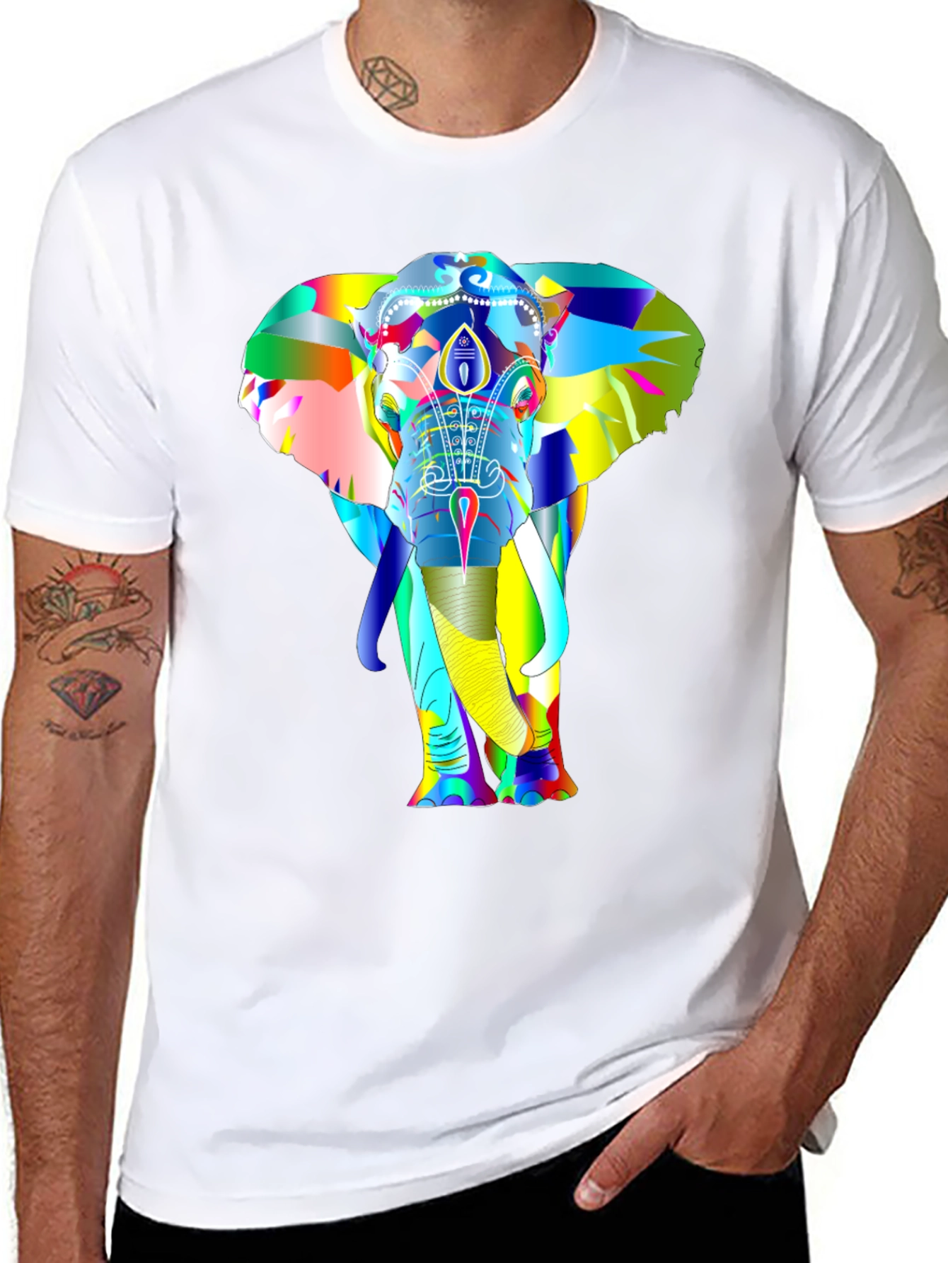 Black Colorful Elephant Graphic T-Shirt view 8