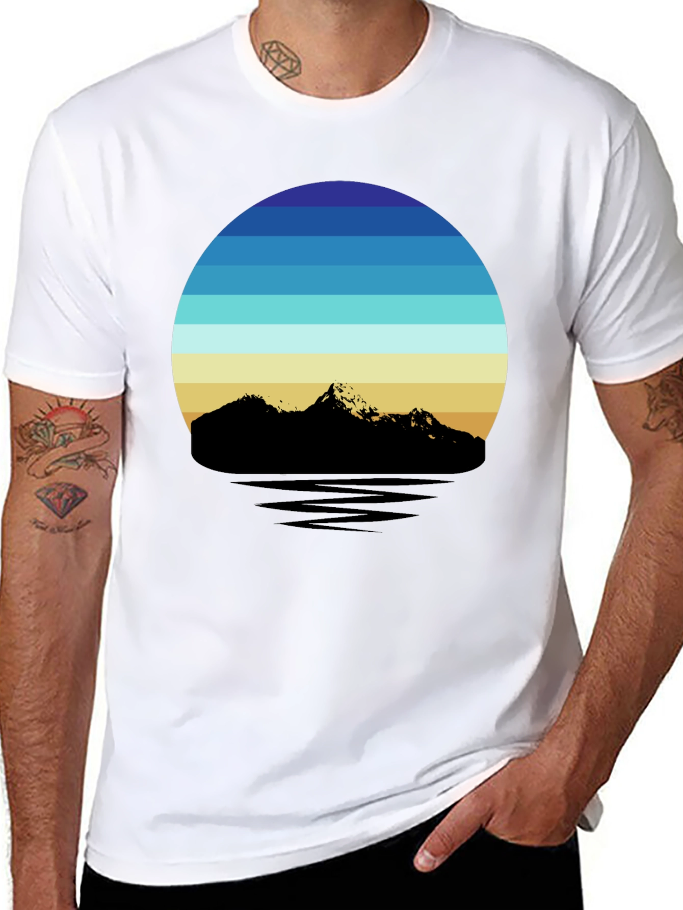 Black Retro Mountainscape T-Shirt view 8
