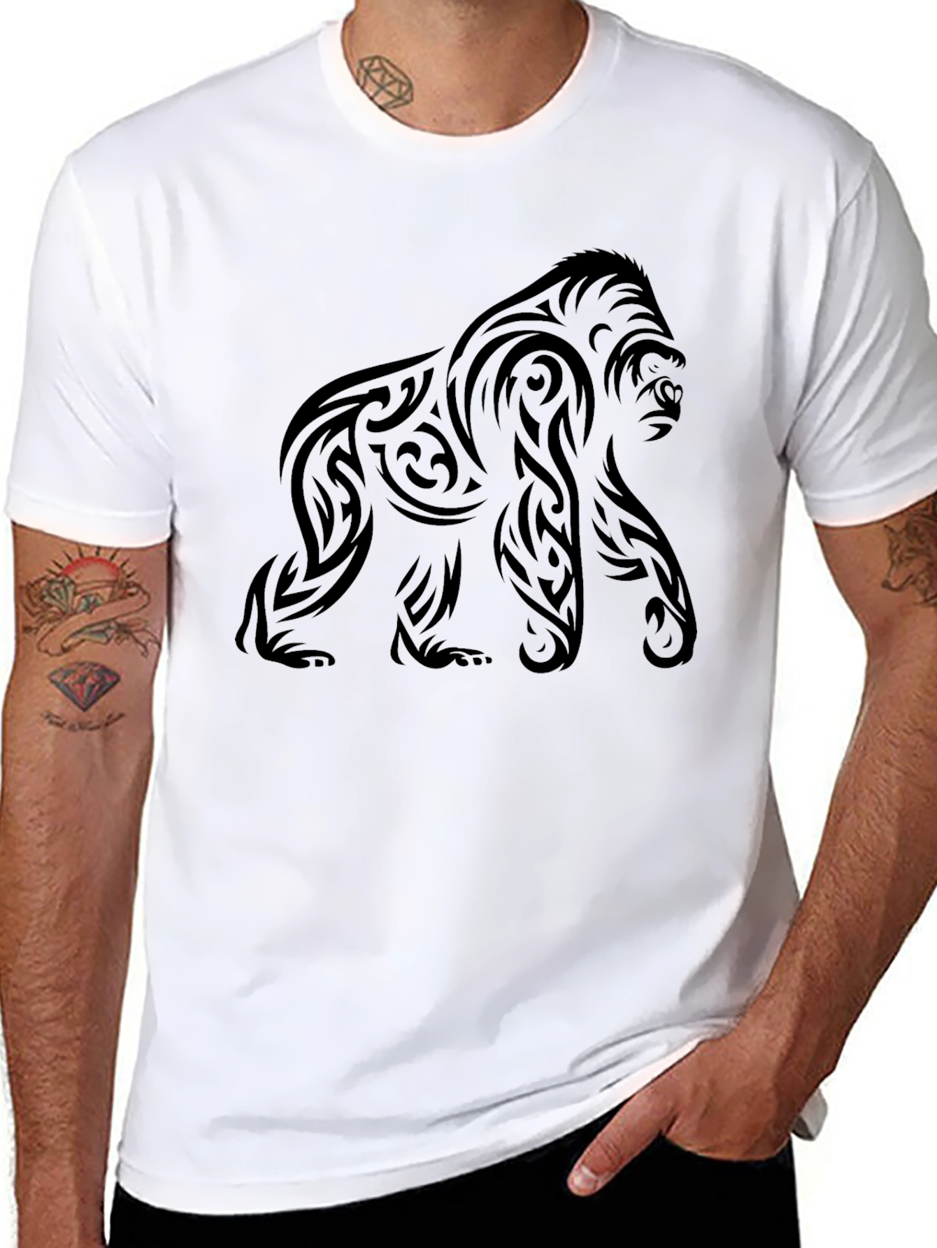 Black Tribal Gorilla Graphic Tee - Cool Black Shirt view 8