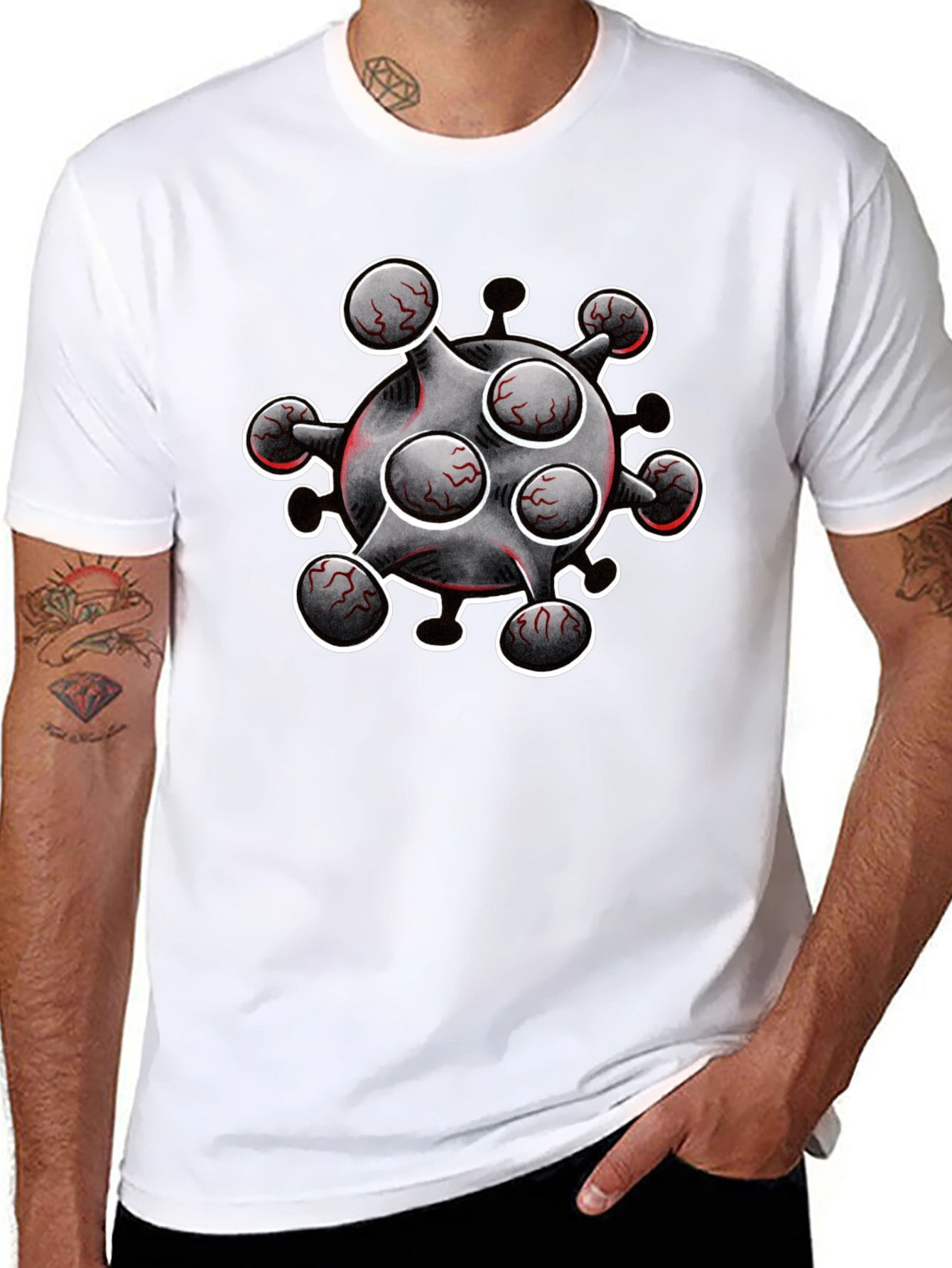 Black Novelty Virus Graphic T-Shirt - Bold Statement Tee view 8