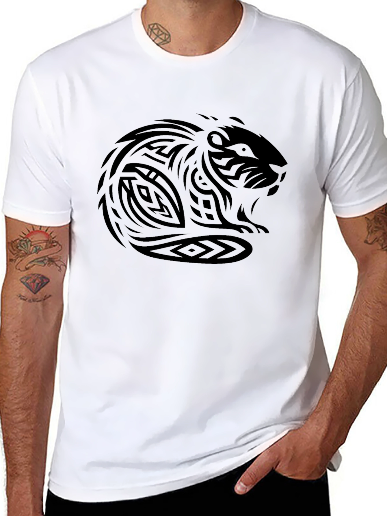 Black Tribal Beaver Graphic Black T-Shirt view 8
