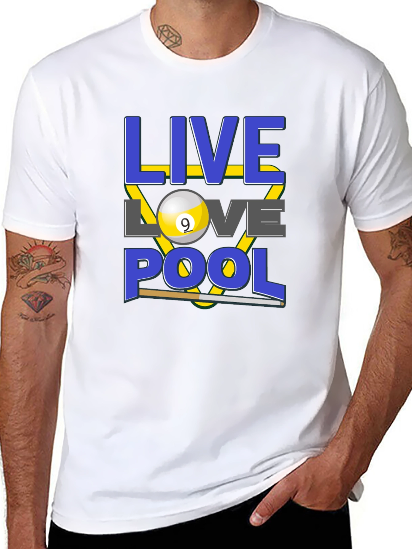 Black Live Love Pool T-Shirt - Billiards Graphic Tee view 8