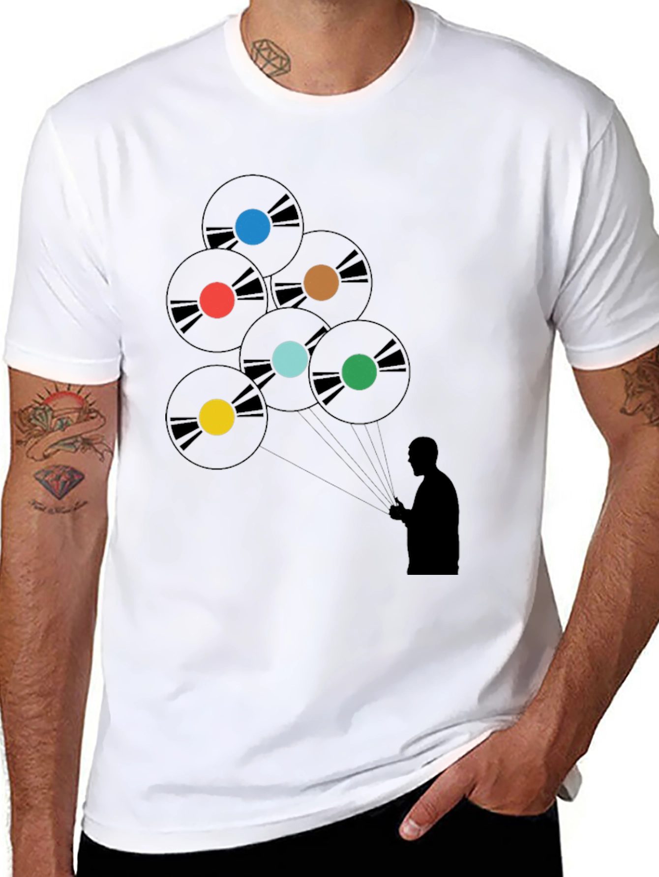 Black Vinyl Record Balloon Graphic Tee - Stylish Music Lover Shirt view 8