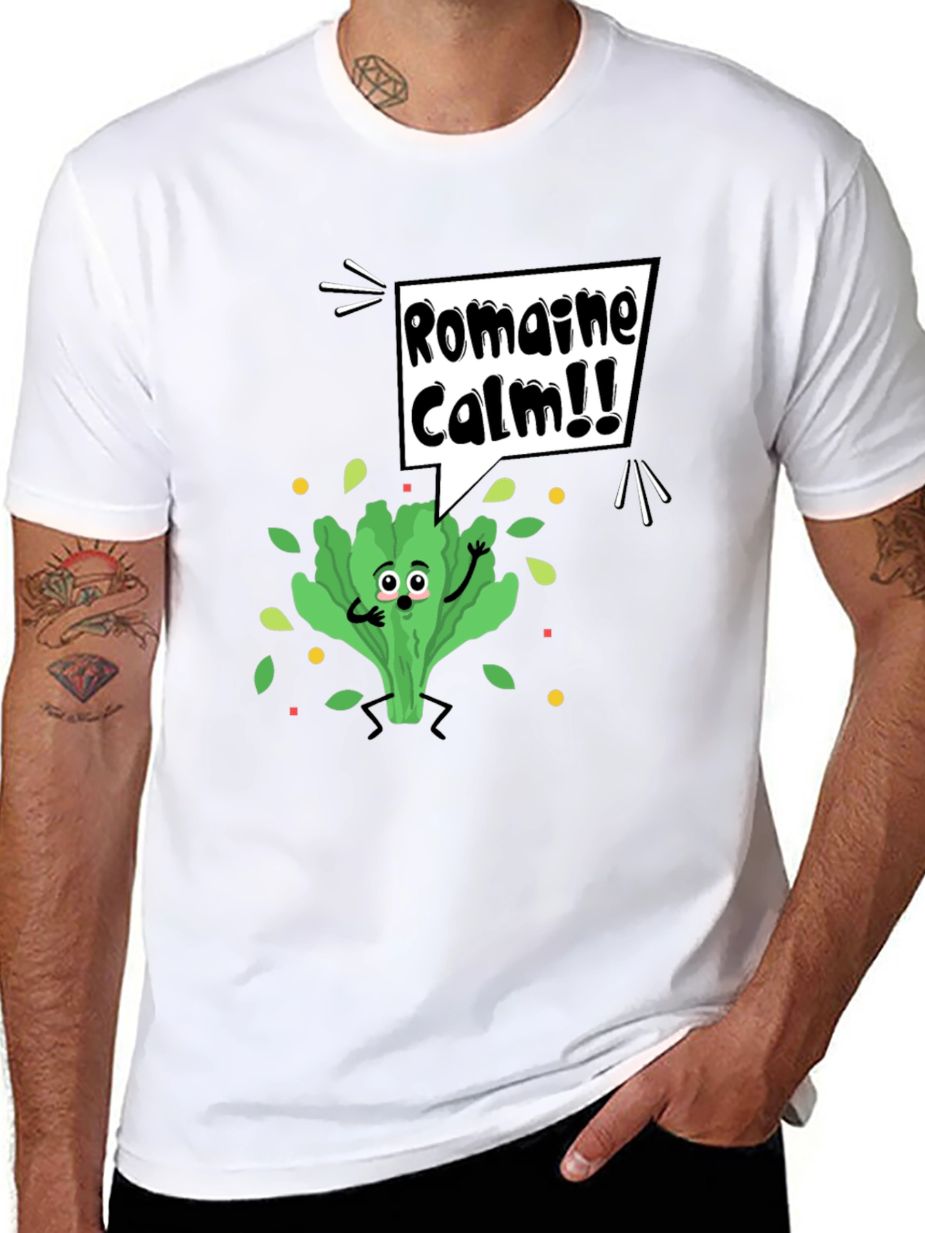 Black Romaine Calm Graphic Tee - Funny Food Pun T-Shirt view 8