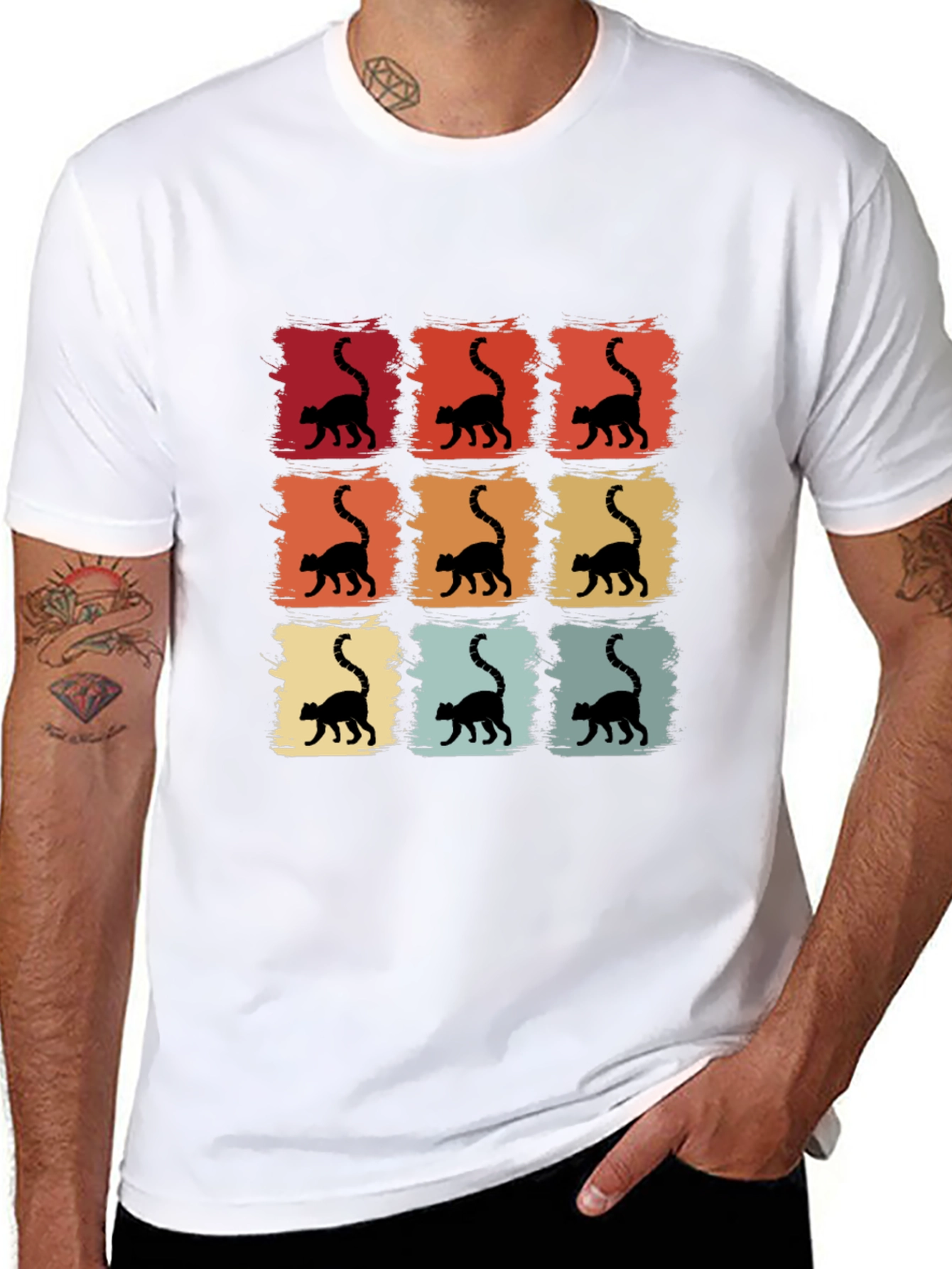 Black Retro Cat Silhouette T-Shirt view 8