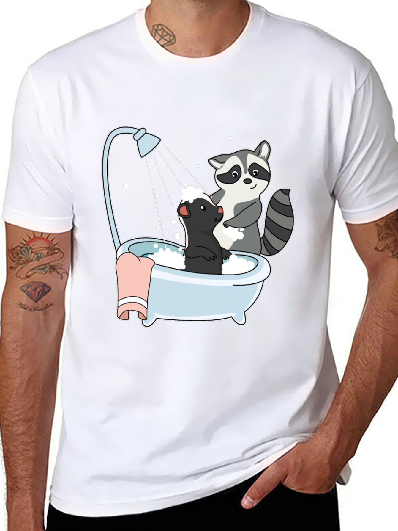 Black Raccoon and Skunk Bathtub Graphic Tee view 8