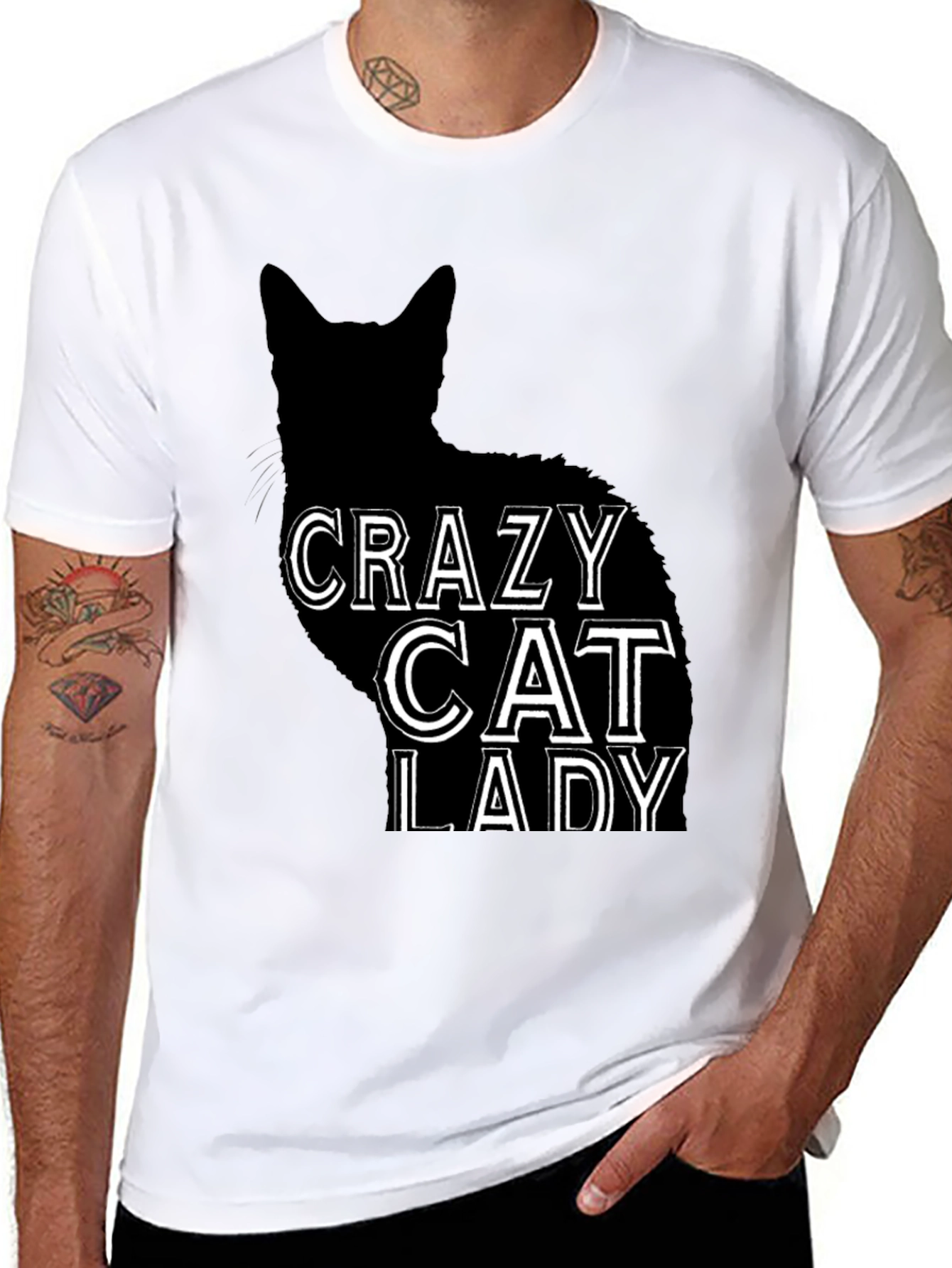 Black Crazy Cat Lady T-Shirt - Black Cat Silhouette Tee view 8