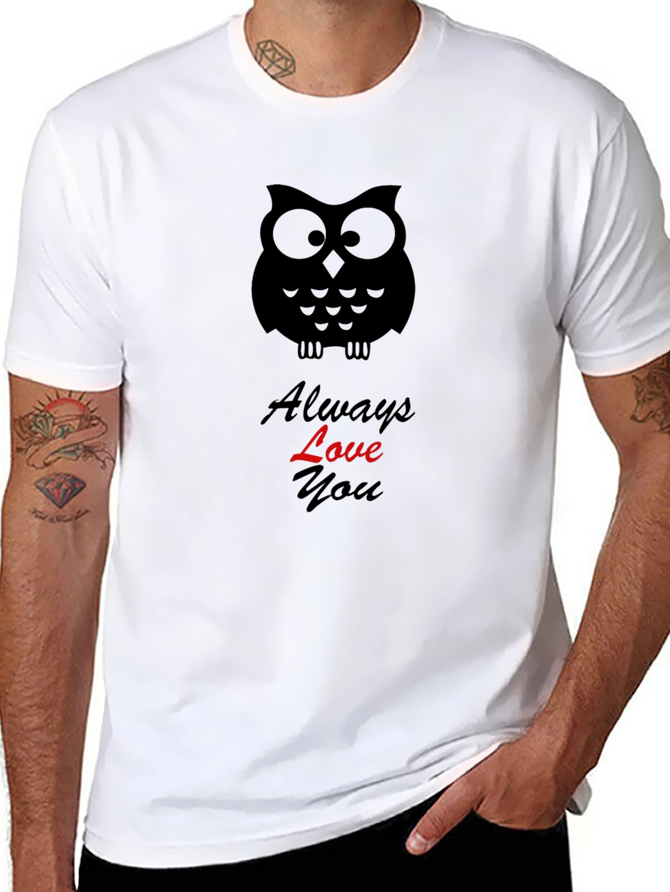 Black Always Love You Owl Graphic Tee - Black Cotton Shirt view 8