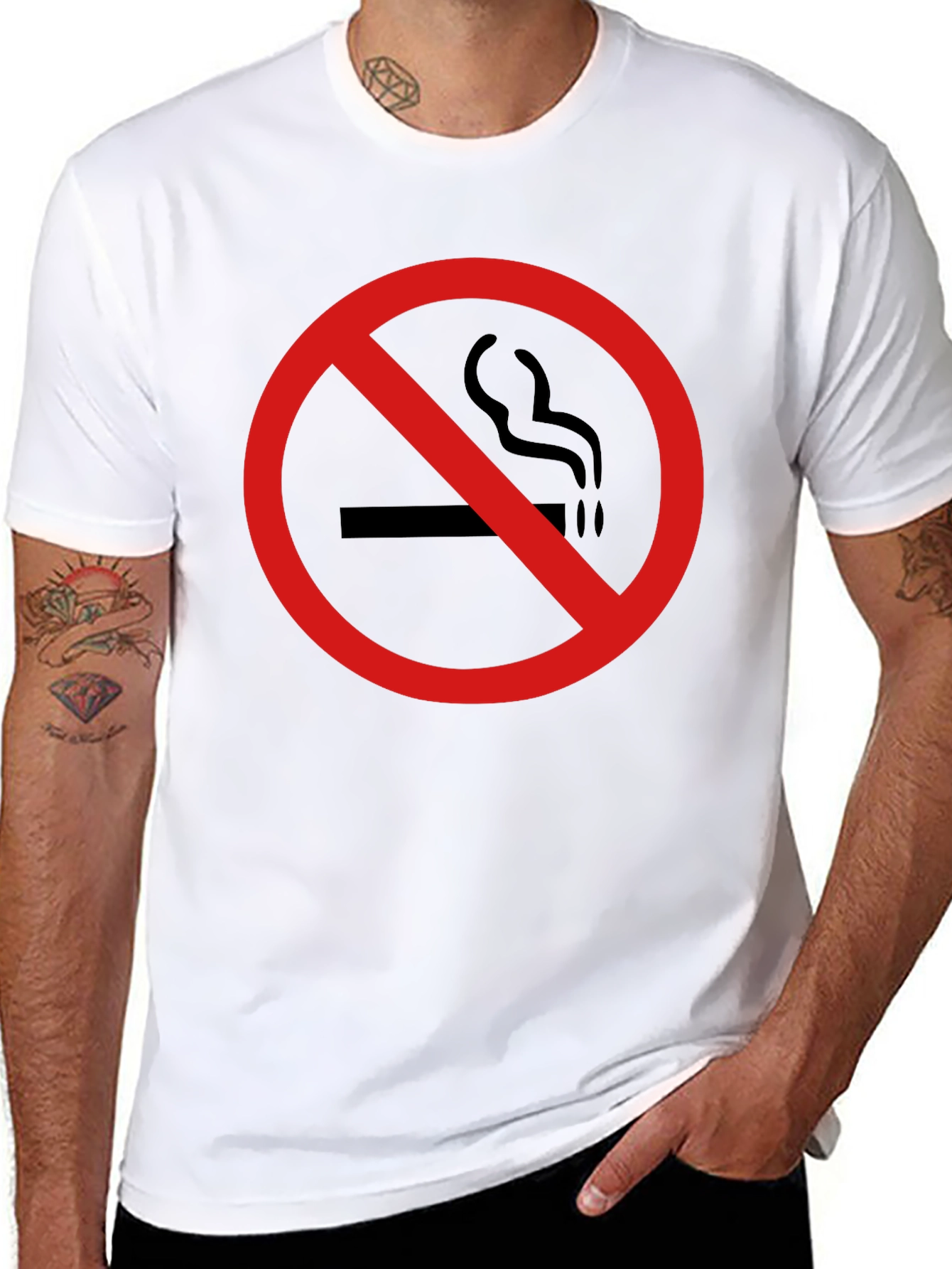 Black No Smoking Symbol Black T-Shirt view 8