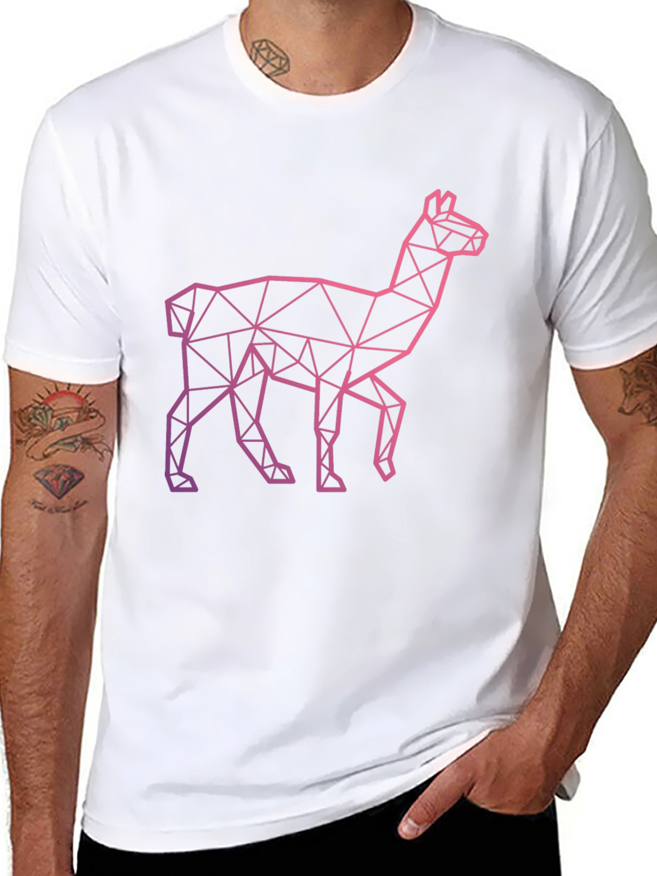Black Geometric Llama Graphic Tee - Modern Style view 8