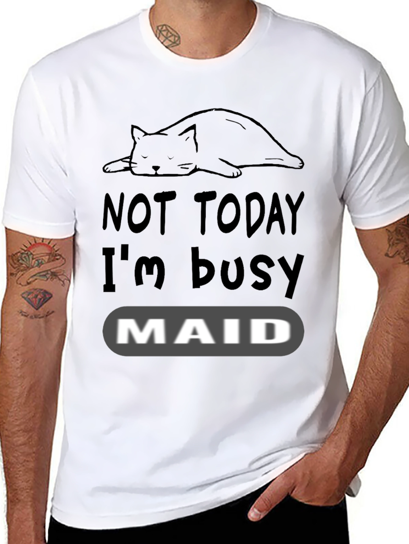 Black Not Today I'm Busy Cat Maid T-Shirt view 8