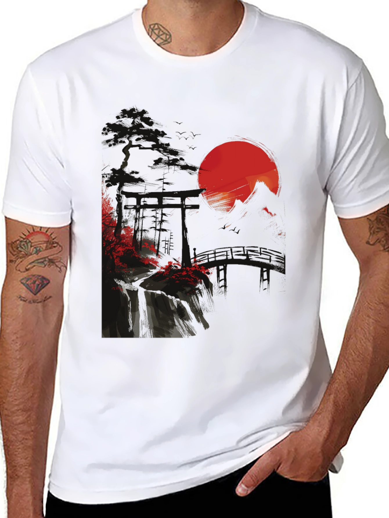 Black Japanese Sunset Graphic Tee view 8