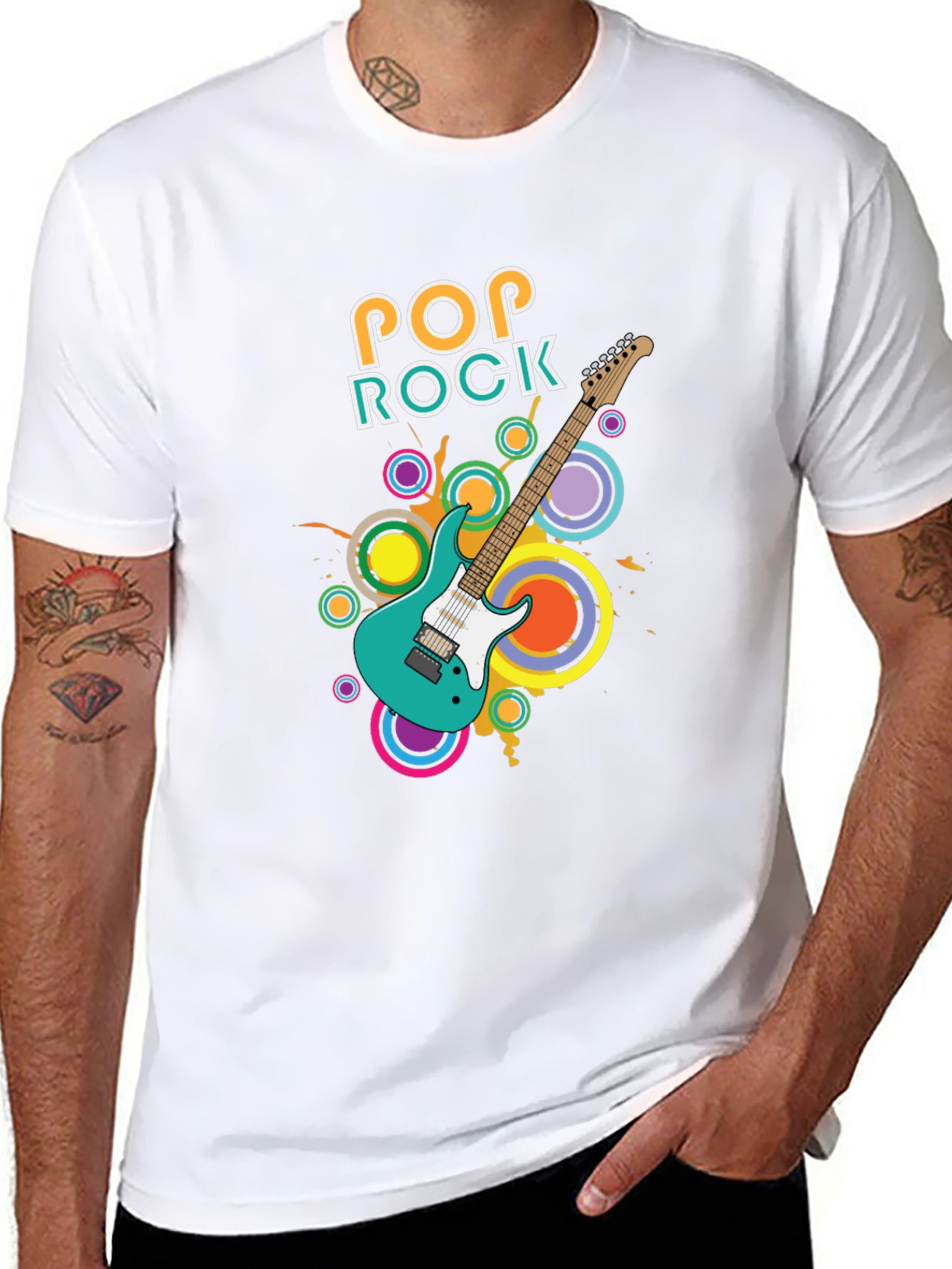 Black Pop Rock Guitar Graphic T-Shirt - Cool Music Tee view 8