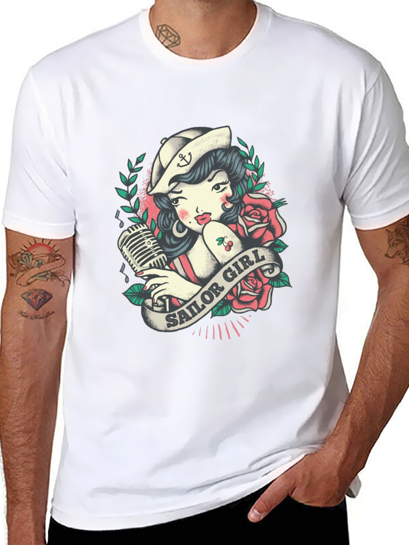 Black Sailor Girl Tattoo Graphic T-Shirt view 8