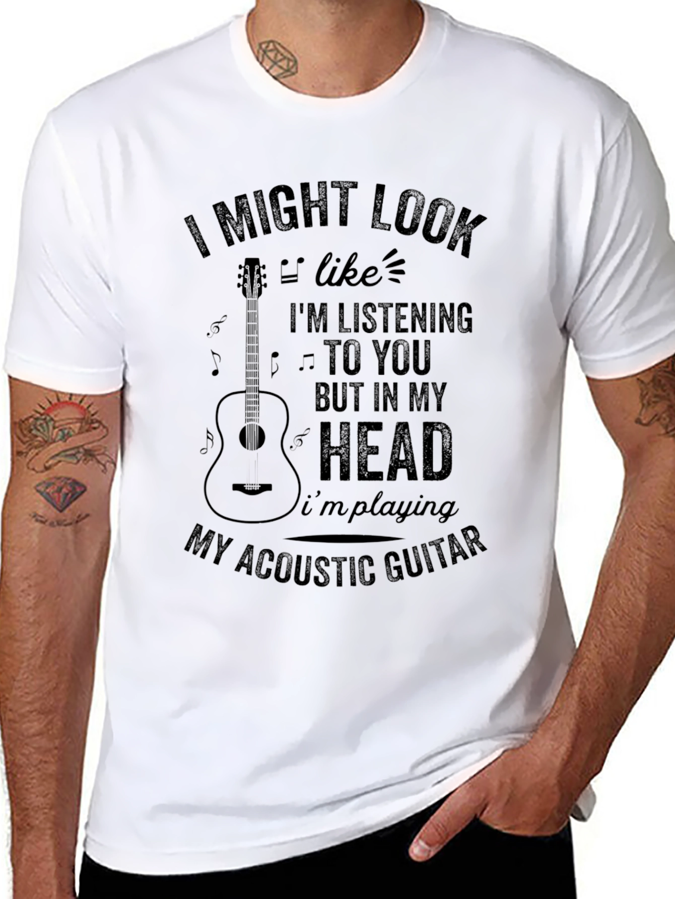 Black Acoustic Guitar T-Shirt - Musician Novelty Tee view 8