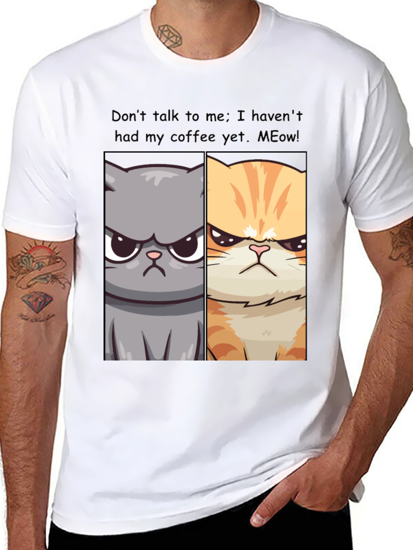 Black Grumpy Cats Coffee Humor T-Shirt view 8