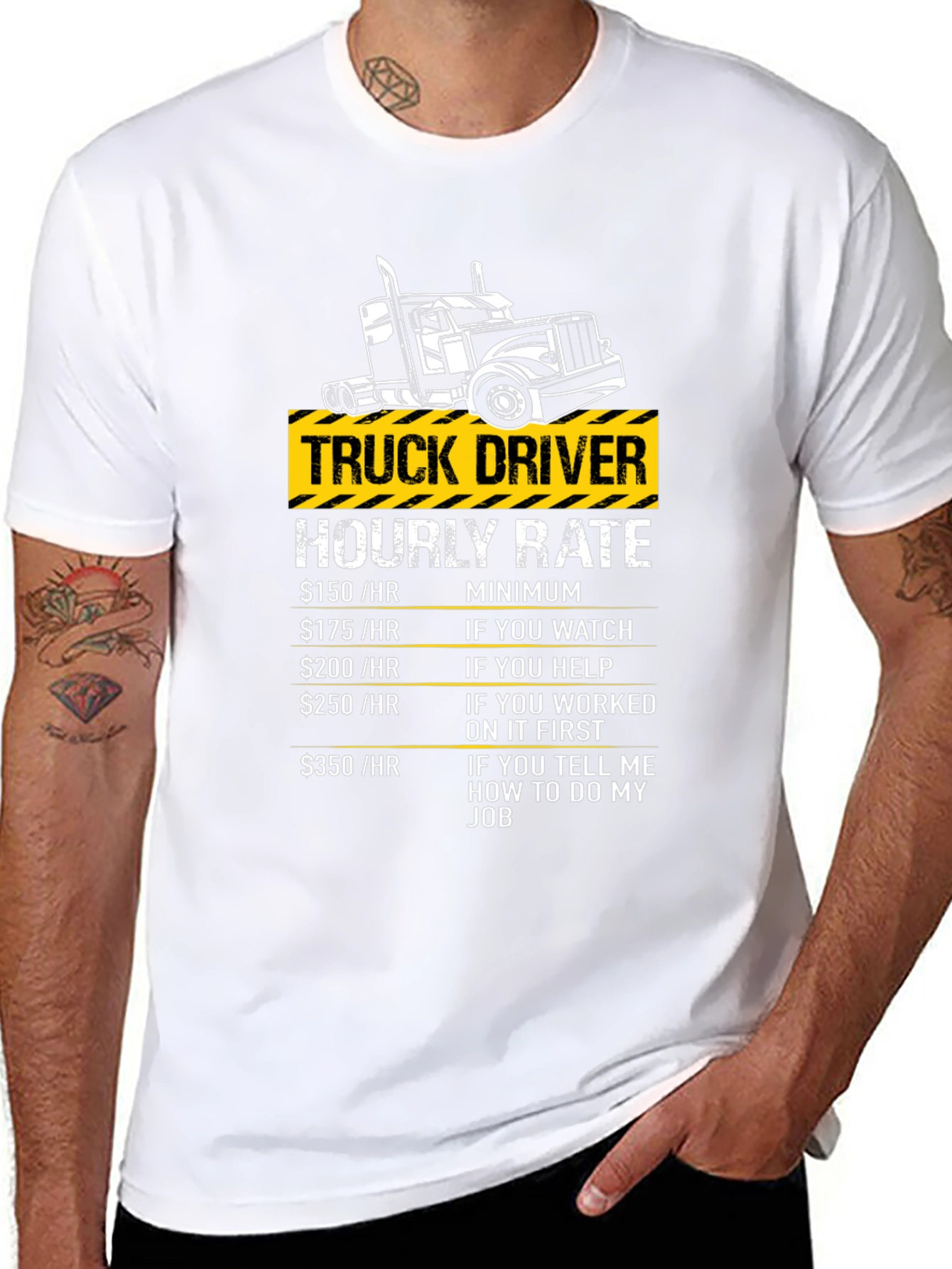 Black Truck Driver Hourly Rate Humor T-Shirt view 8