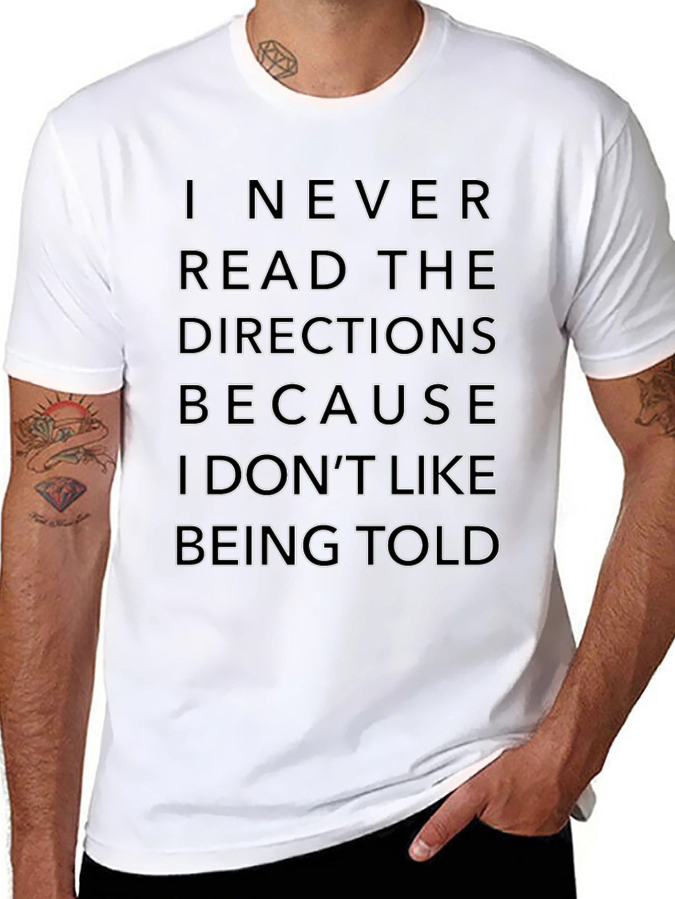 Black Funny Sarcastic T-Shirt: I Never Read Directions view 8