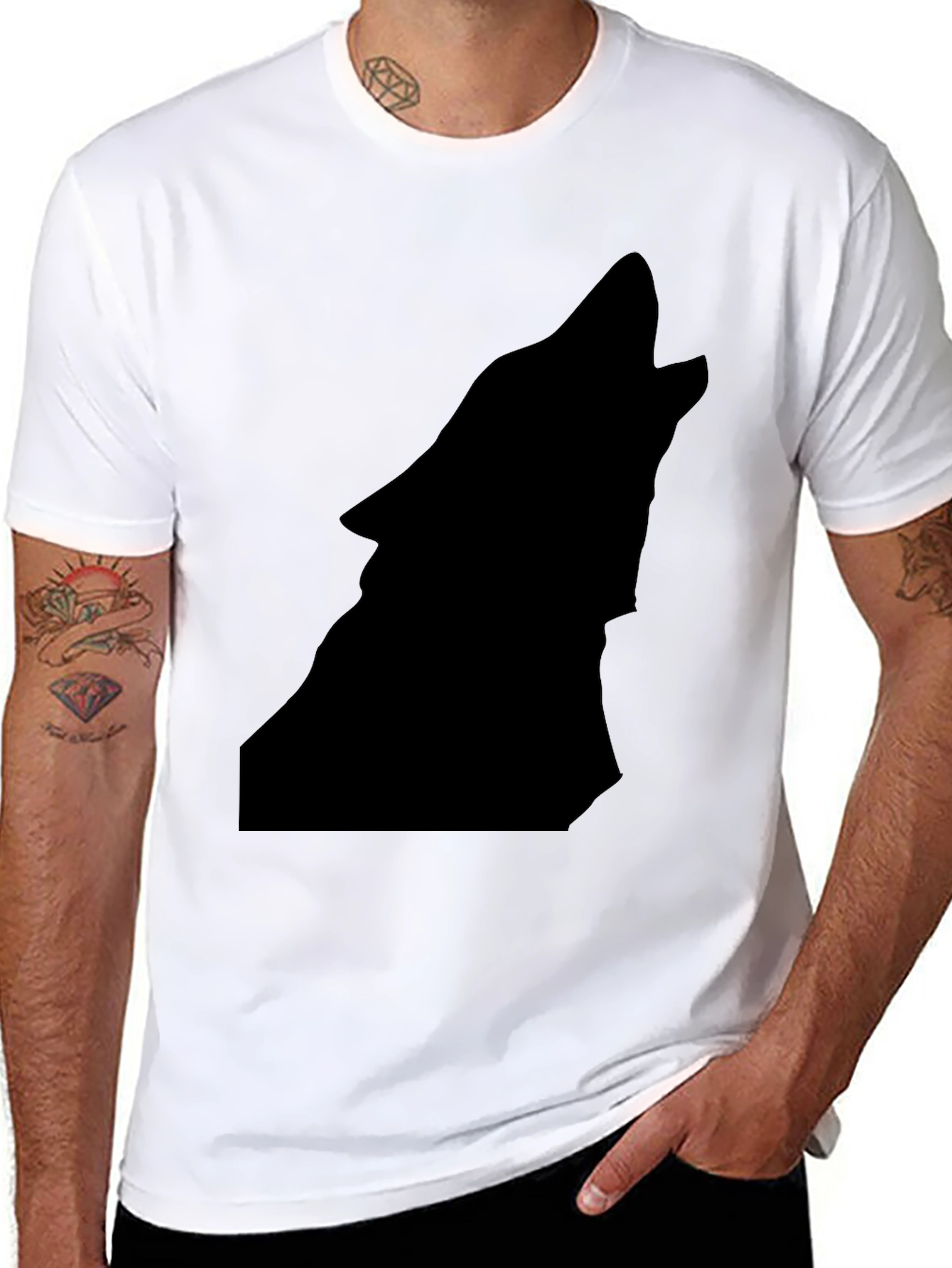 Black Black Wolf Silhouette Graphic Tee - Men's Casual Shirt view 8