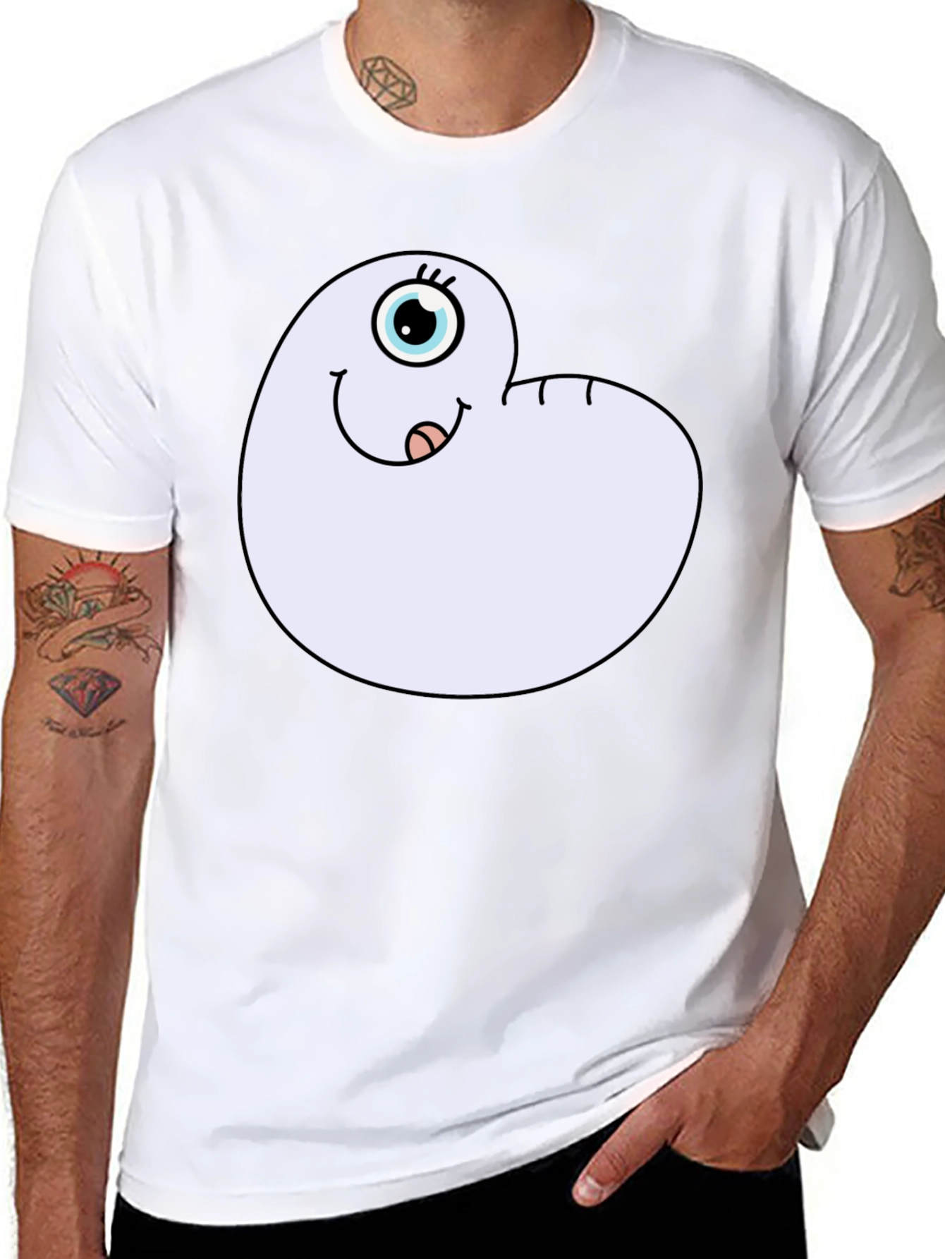 Black Cartoon Worm Tee - Funny Graphic T-Shirt view 8