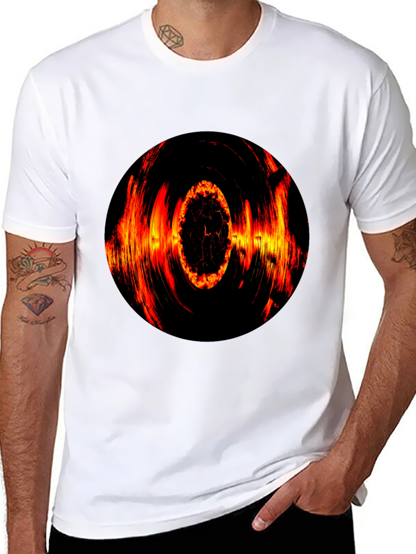 Black Fiery Vortex Graphic T-Shirt - Bold Black Tee view 8