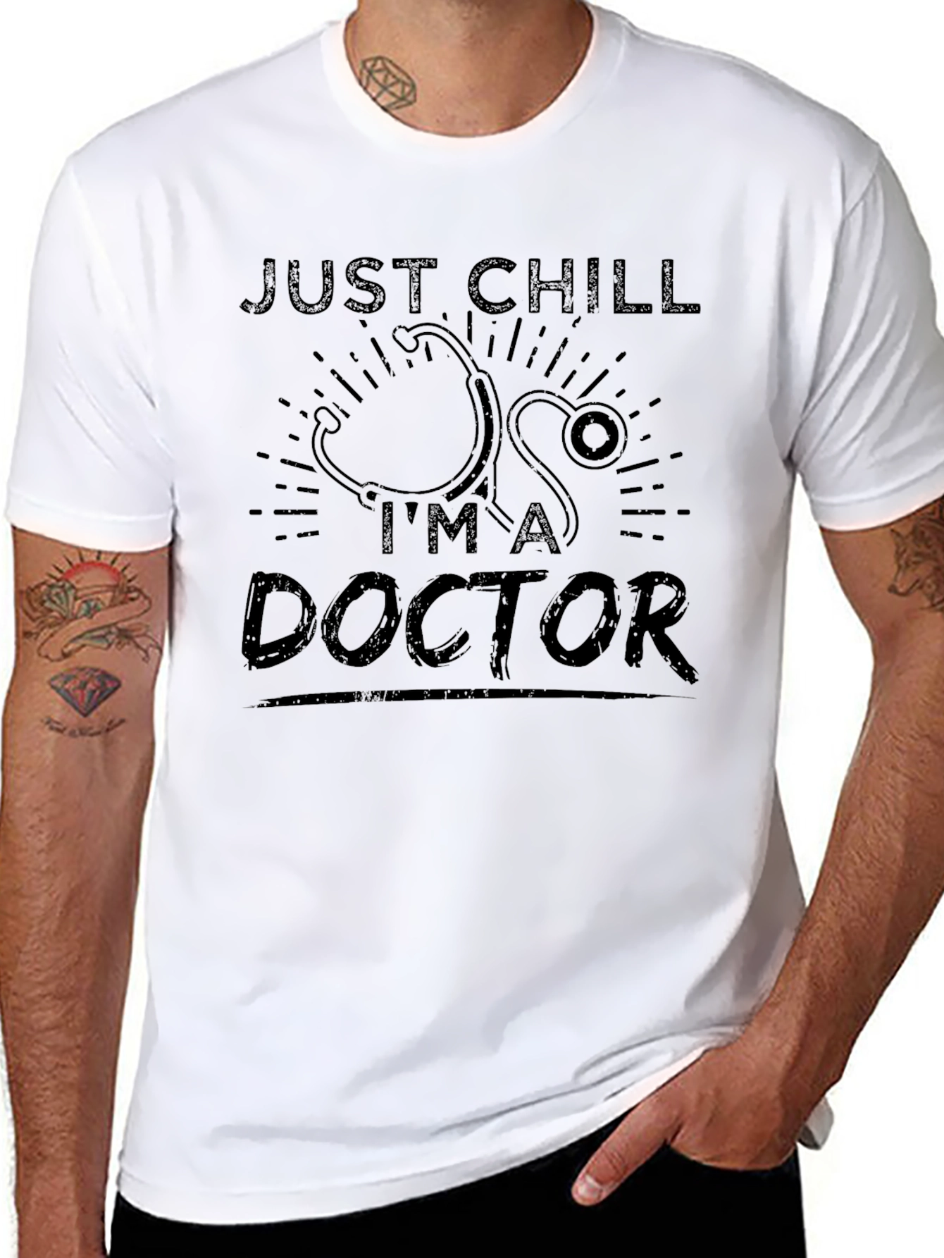 Black Just Chill, I'm a Doctor Black Graphic T-Shirt view 8