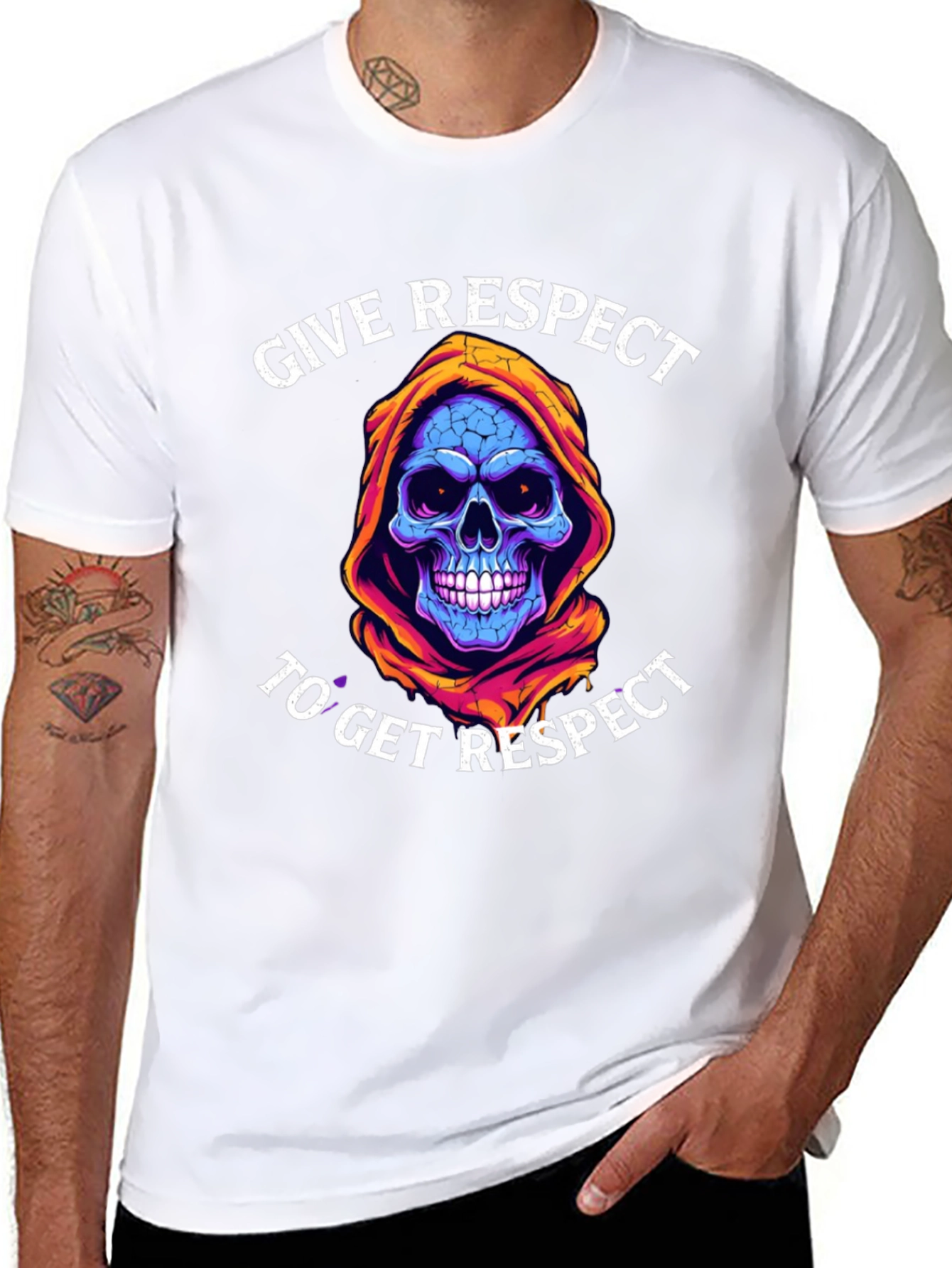 Black Give Respect T-Shirt: Skull Reaper Design view 8