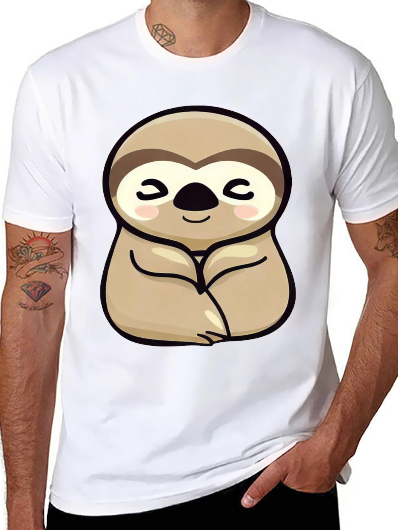 Black Cute Sloth Graphic Tee - Relaxed Fit Black T-Shirt view 8