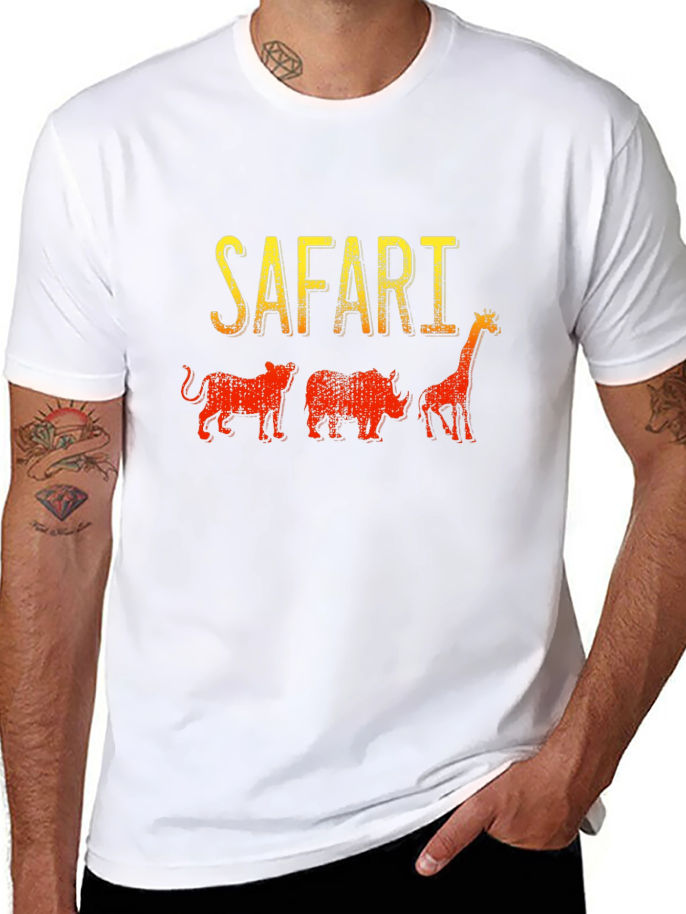 Black Safari Animals Graphic T-Shirt - Black Cotton Tee view 8
