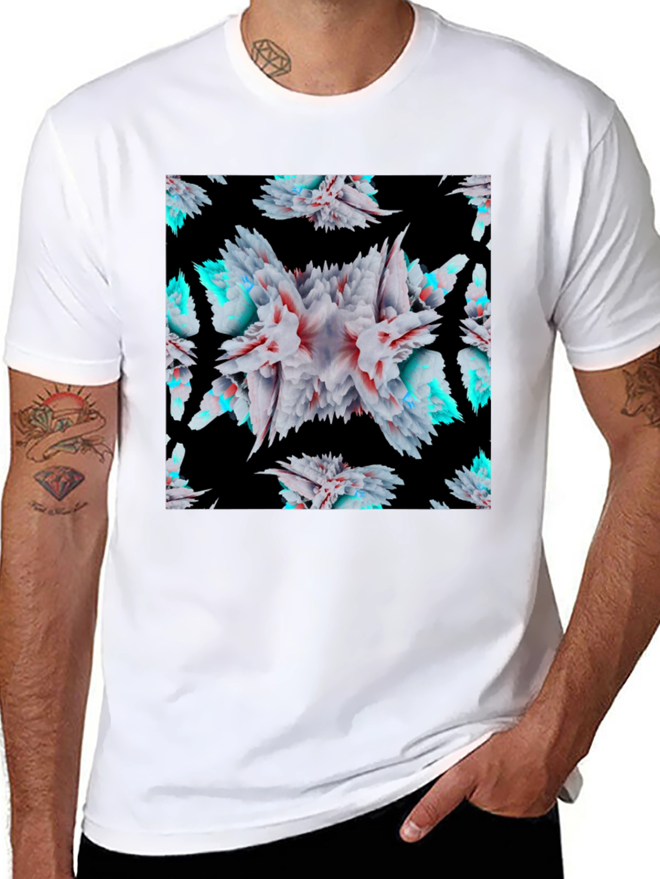 Black Abstract Floral Burst Black T-Shirt view 8