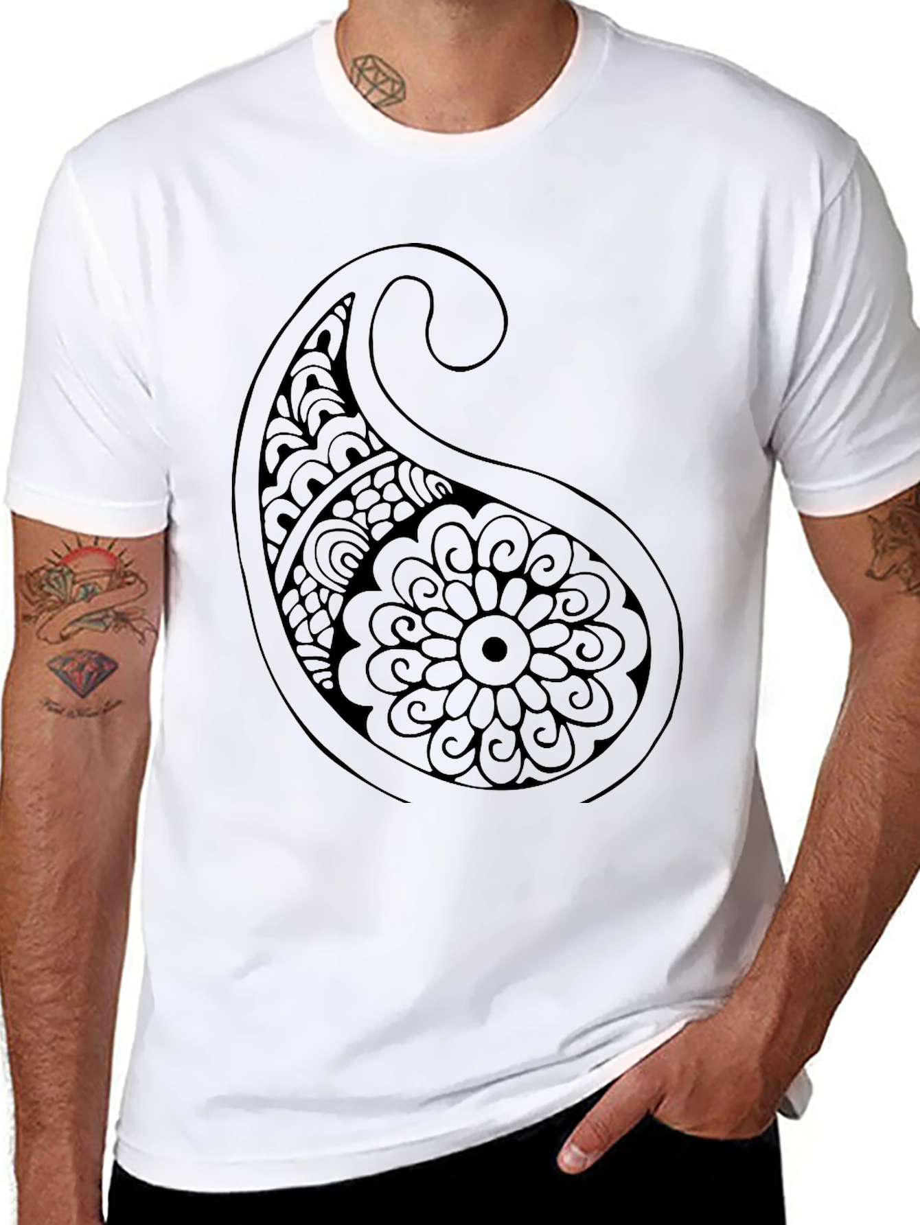 Black Paisley Print Black T-Shirt view 8