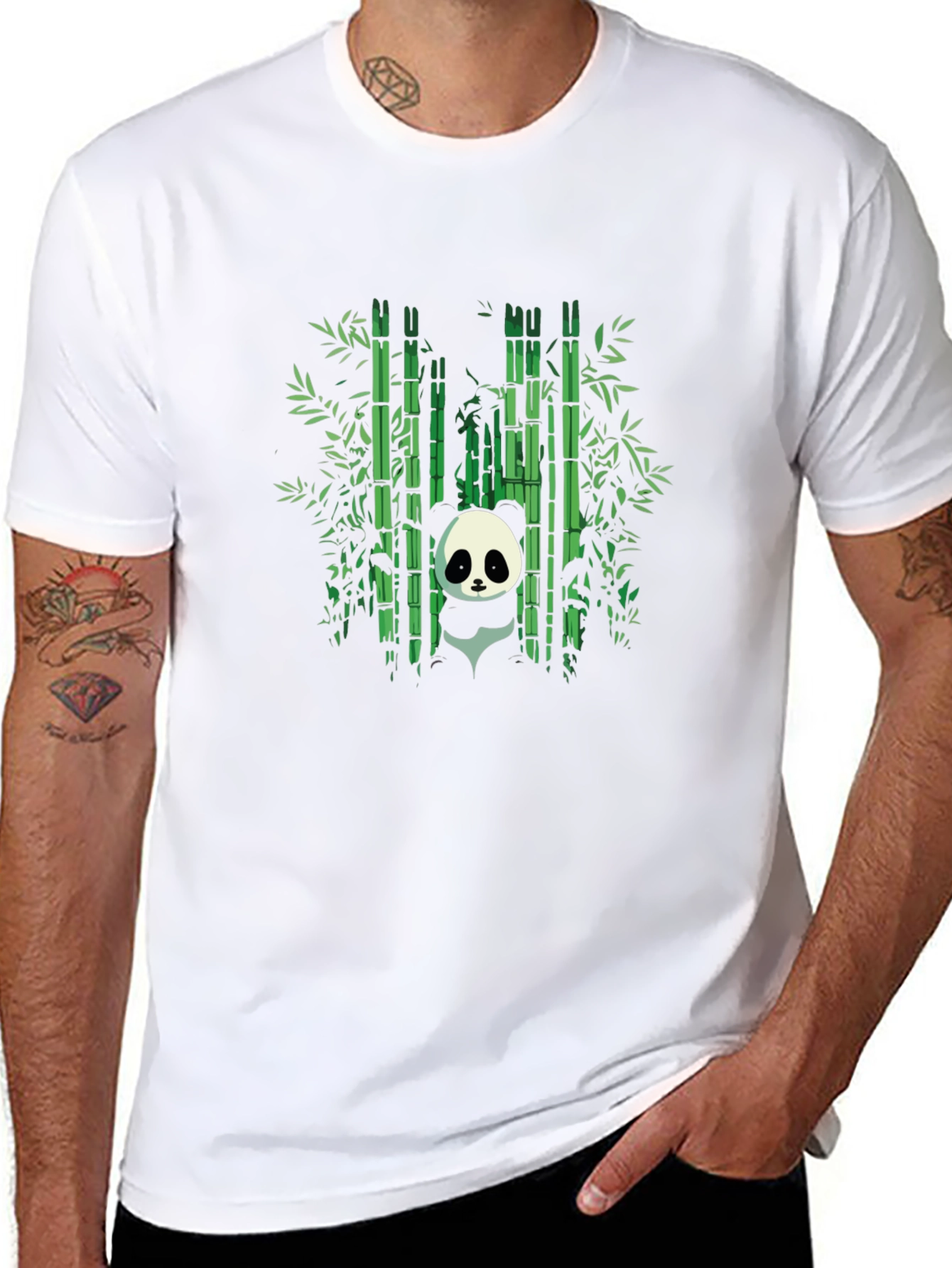 Black Panda Bamboo Forest Graphic Black T-Shirt view 8