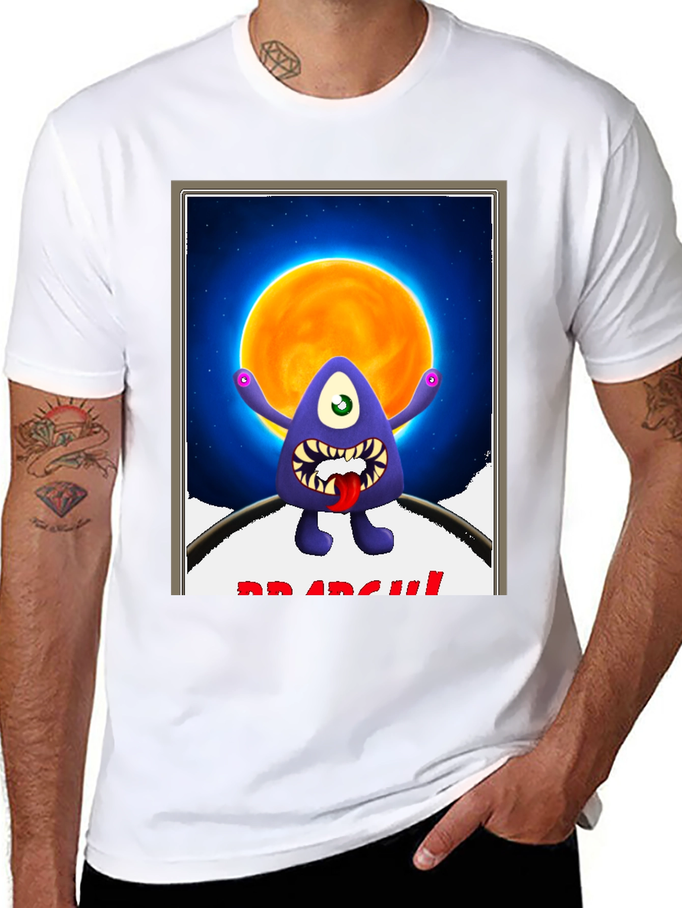 Black Monster Graphic T-Shirt - One Eye, Funny, Dark view 8
