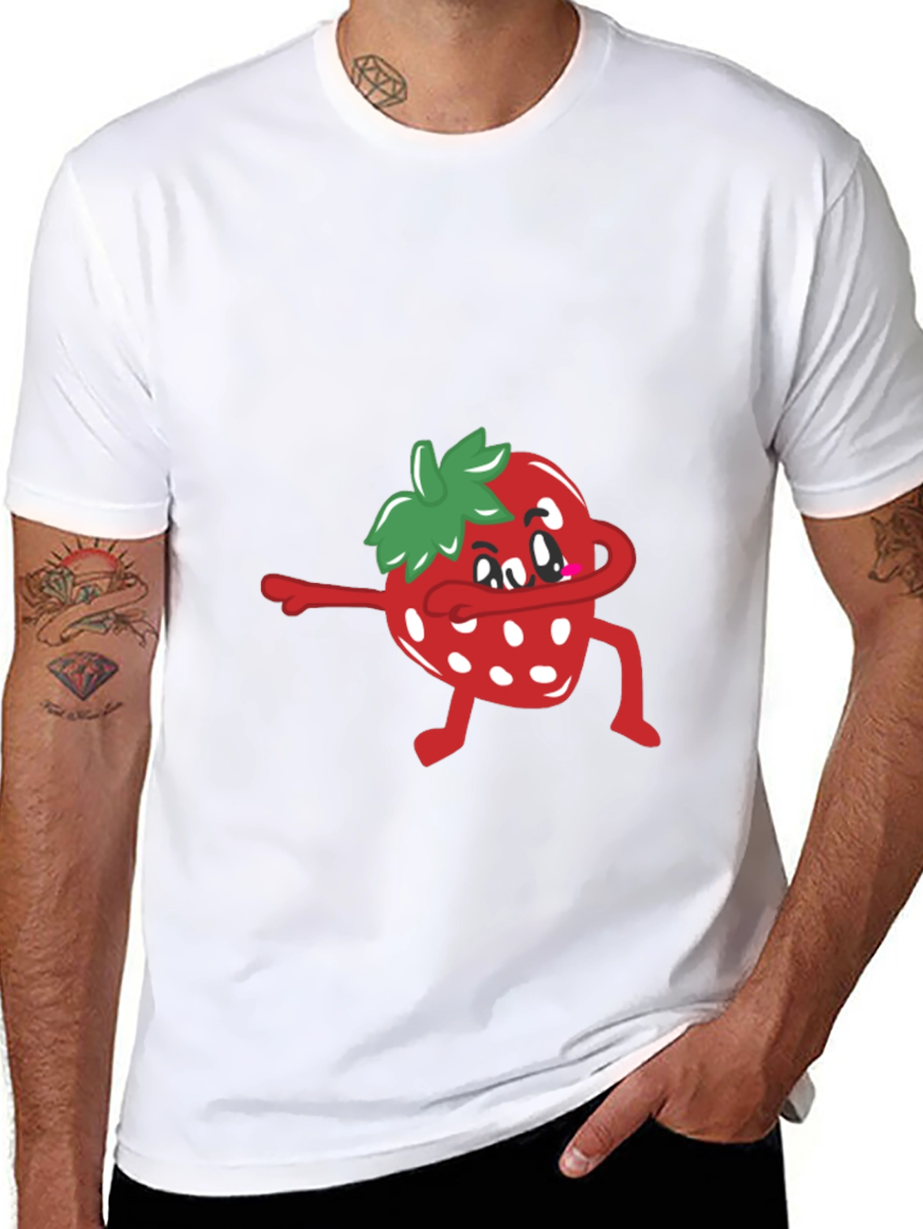 Black Dabbing Strawberry T-Shirt - Funny Fruit Tee view 8