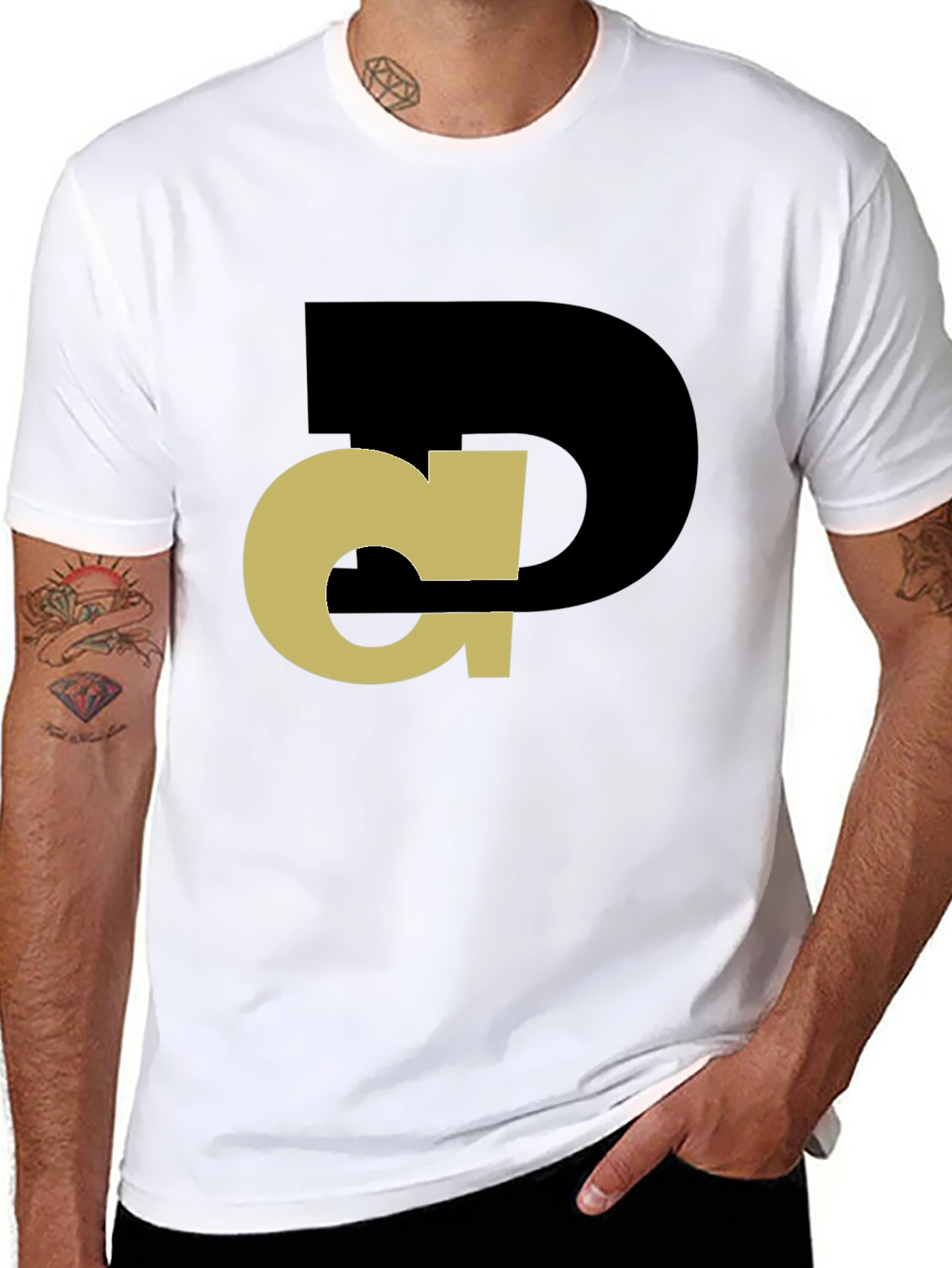 Black Abstract Initial T-Shirt - Black Tee with Gold Design view 8