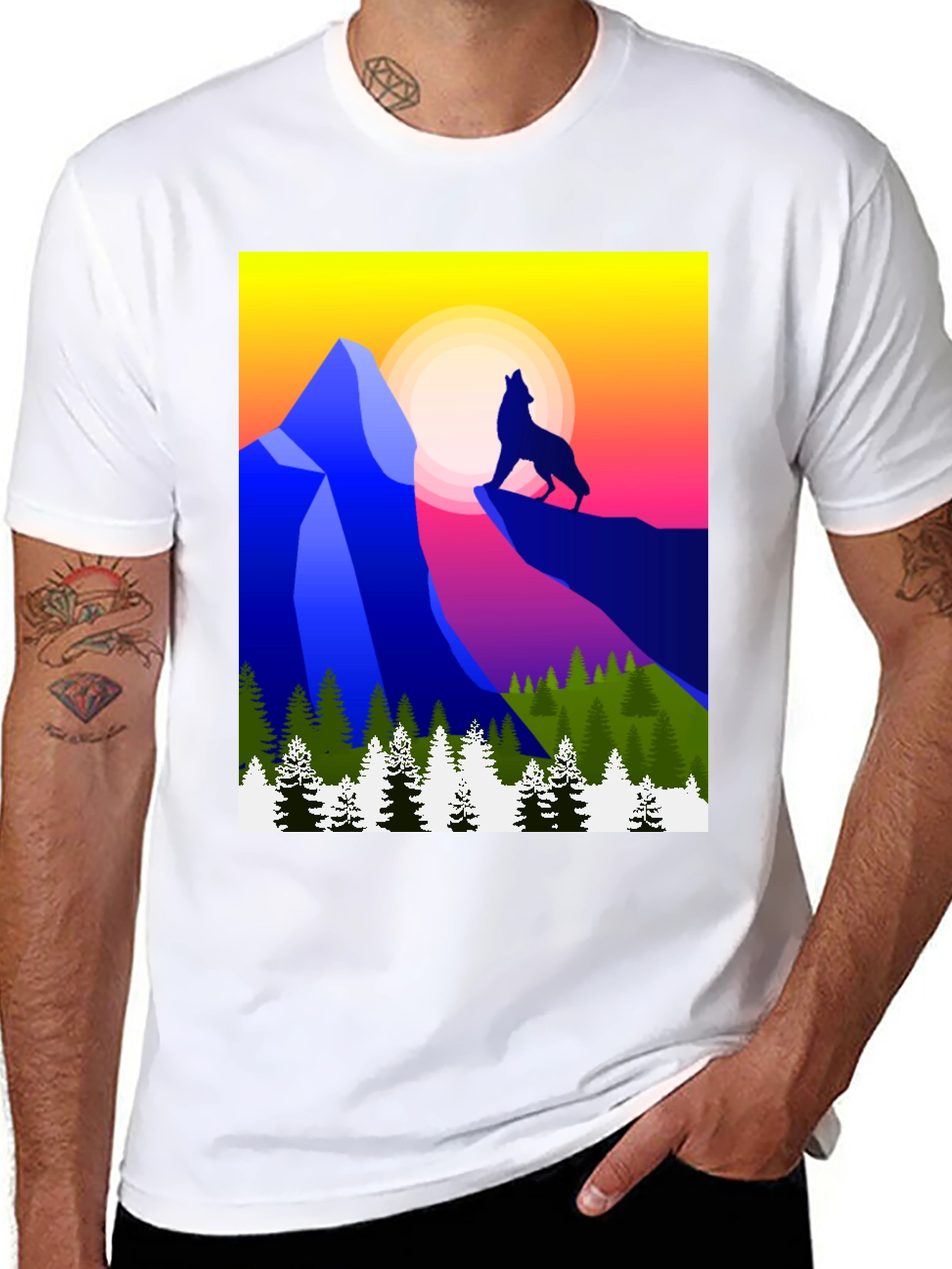 Black Wolf Mountain Graphic Tee - Stylish Black T-Shirt view 8