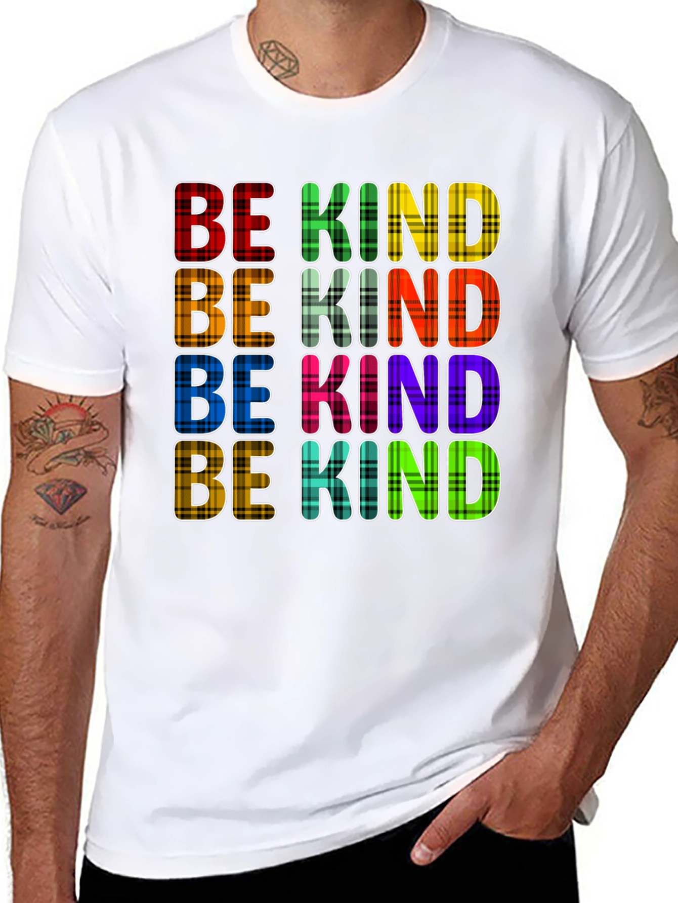 Black Be Kind Plaid T-Shirt - Trendy Graphic Tee view 8