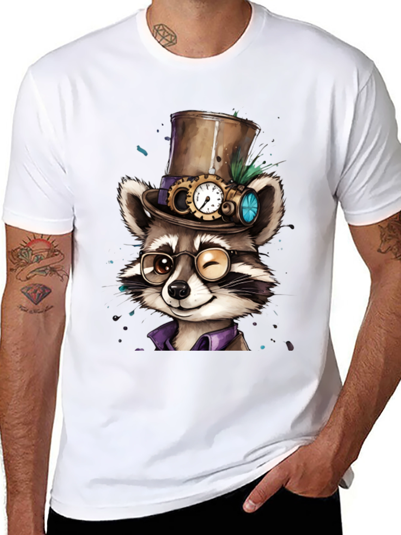 Black Steampunk Raccoon Graphic Tee view 8
