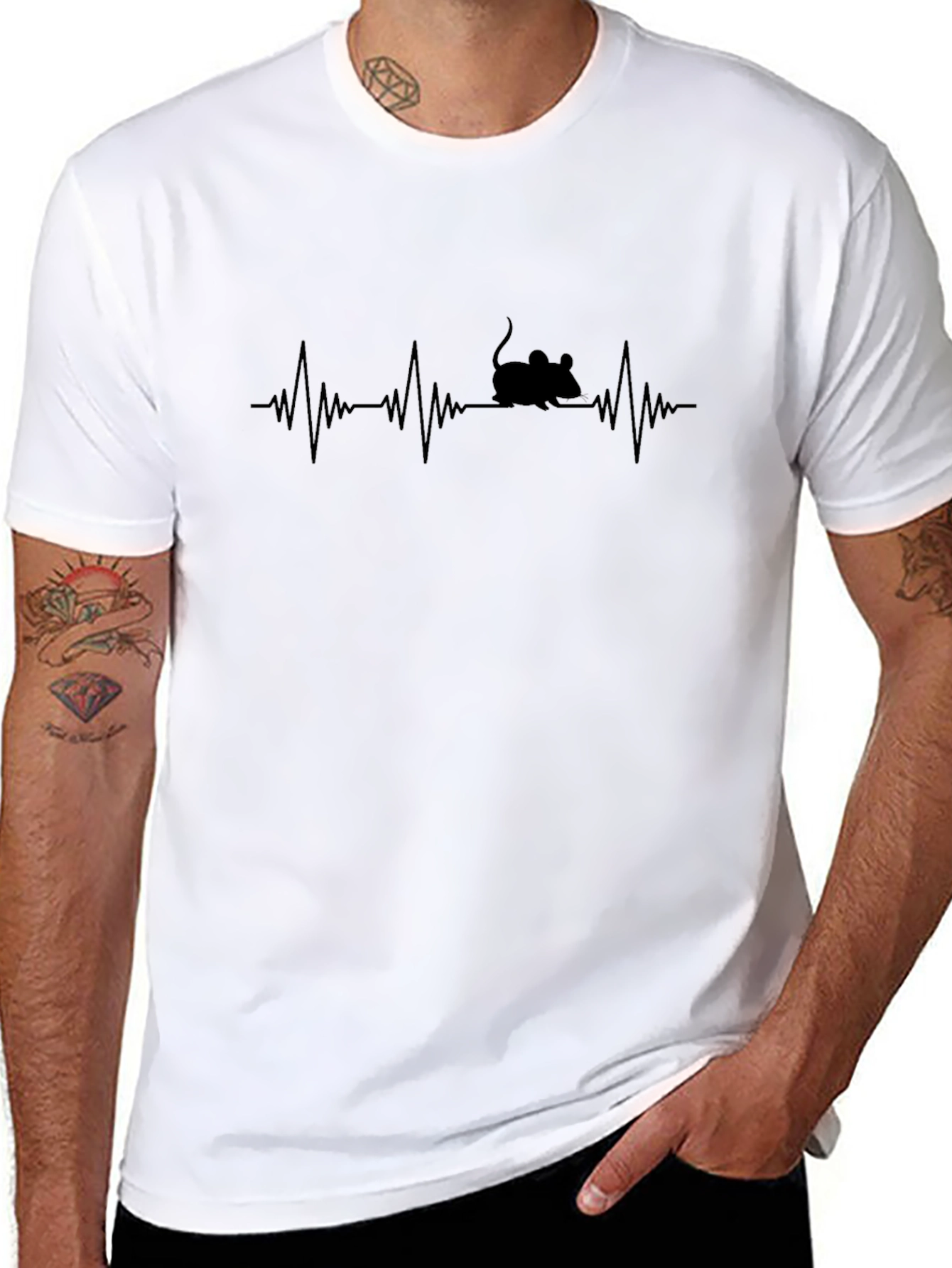 Black Mouse Heartbeat Black T-Shirt view 8